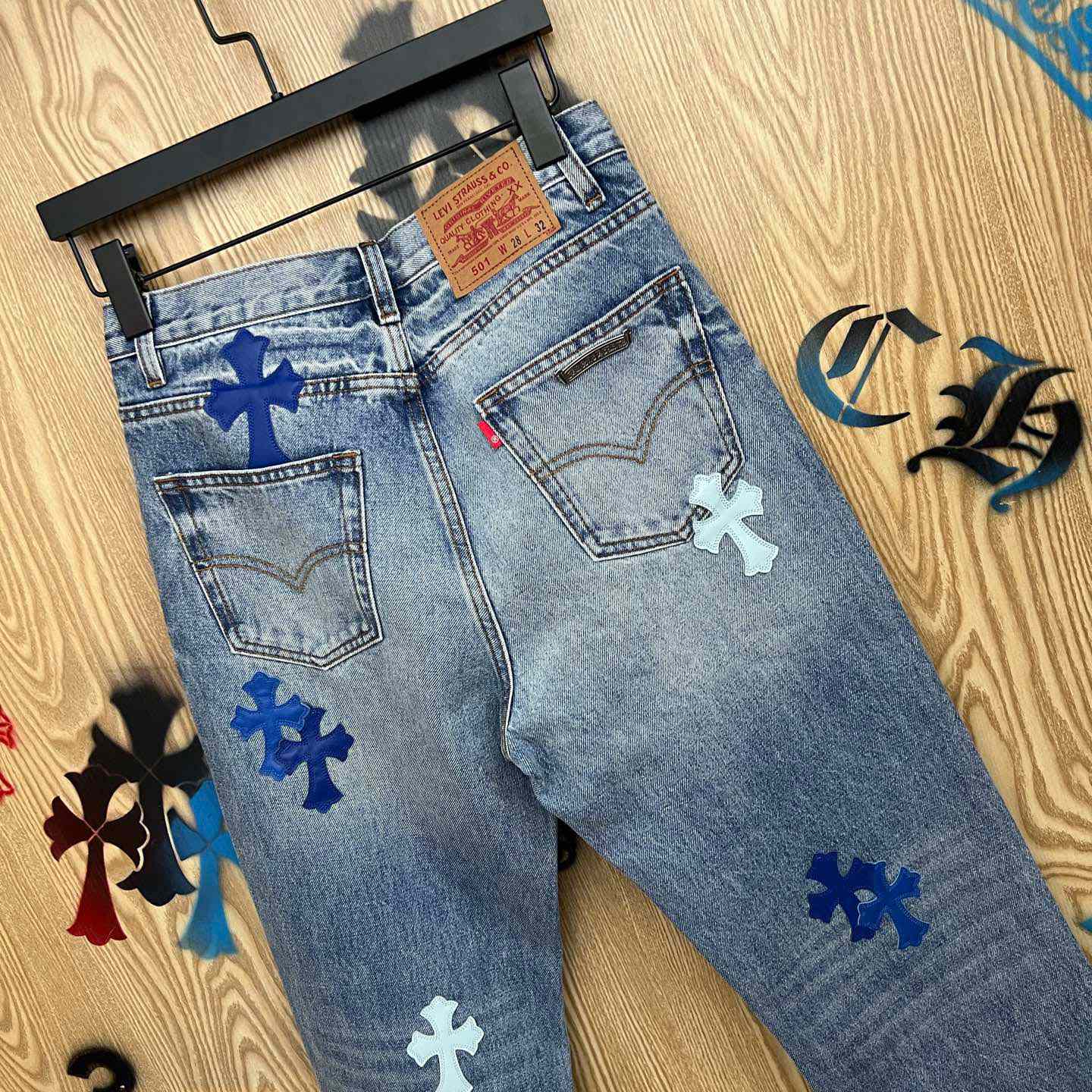 Chrome Hearts BLUE TRICOLOR PATCH DENIM - FashionPlug