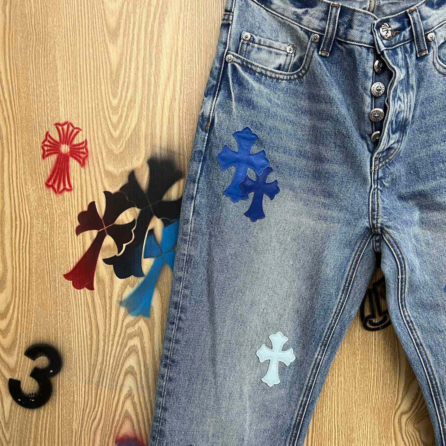 Chrome Hearts BLUE TRICOLOR PATCH DENIM - FashionPlug