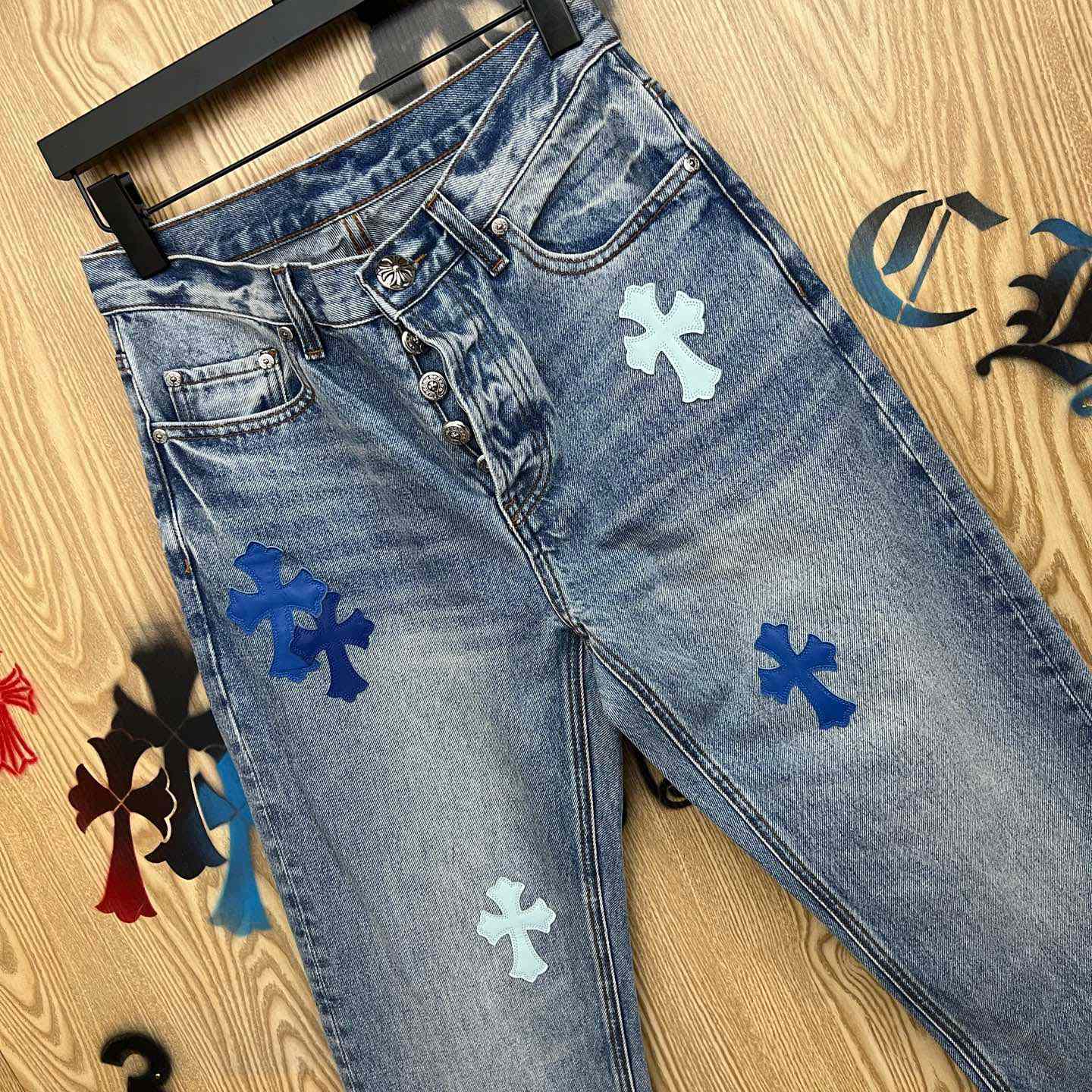 Chrome Hearts BLUE TRICOLOR PATCH DENIM - FashionPlug