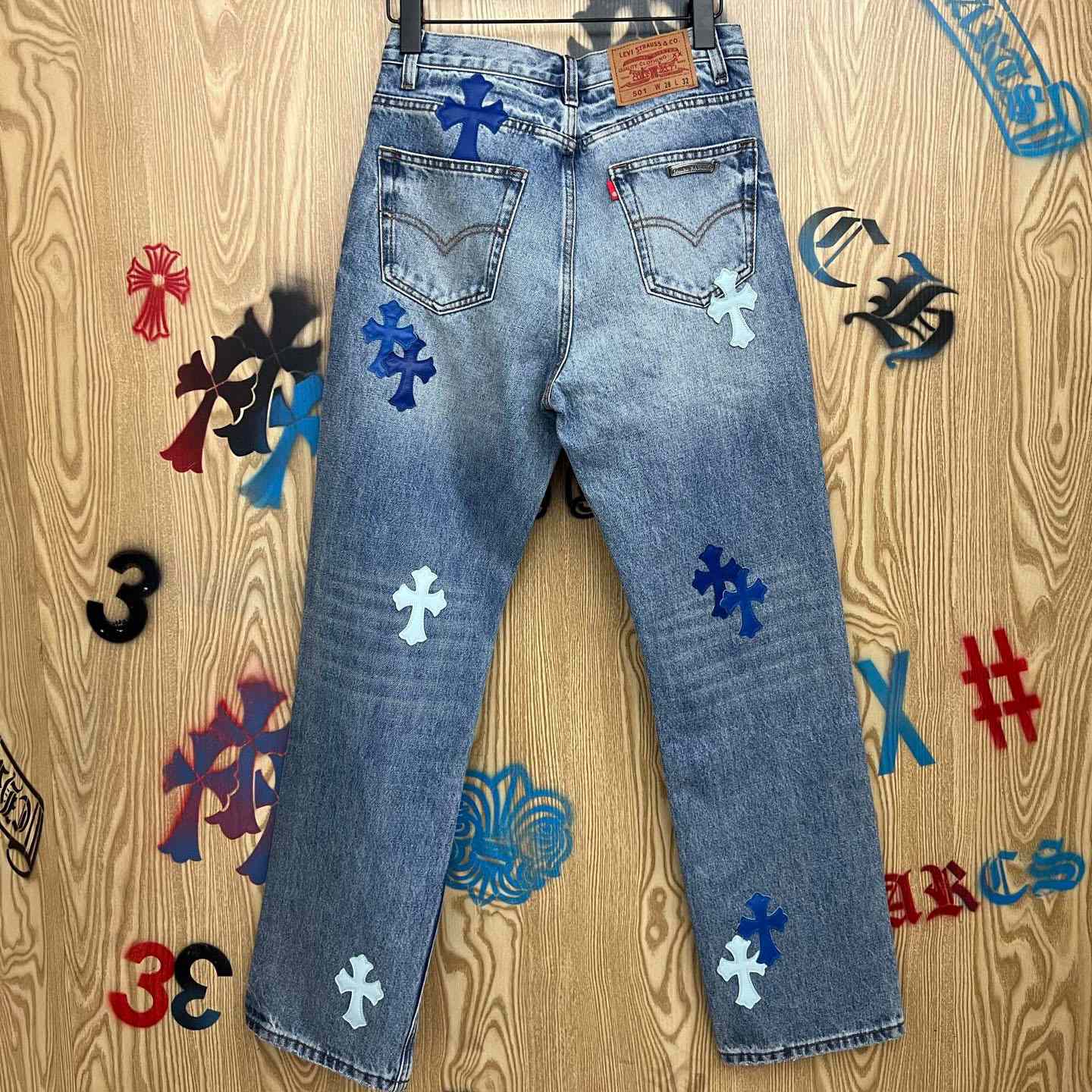 Chrome Hearts BLUE TRICOLOR PATCH DENIM - FashionPlug