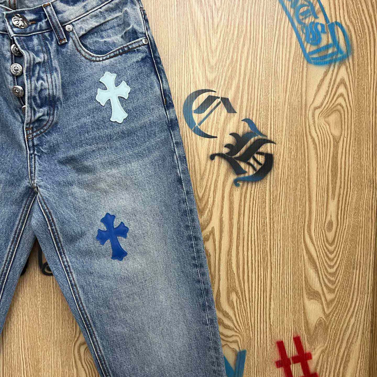 Chrome Hearts BLUE TRICOLOR PATCH DENIM - FashionPlug