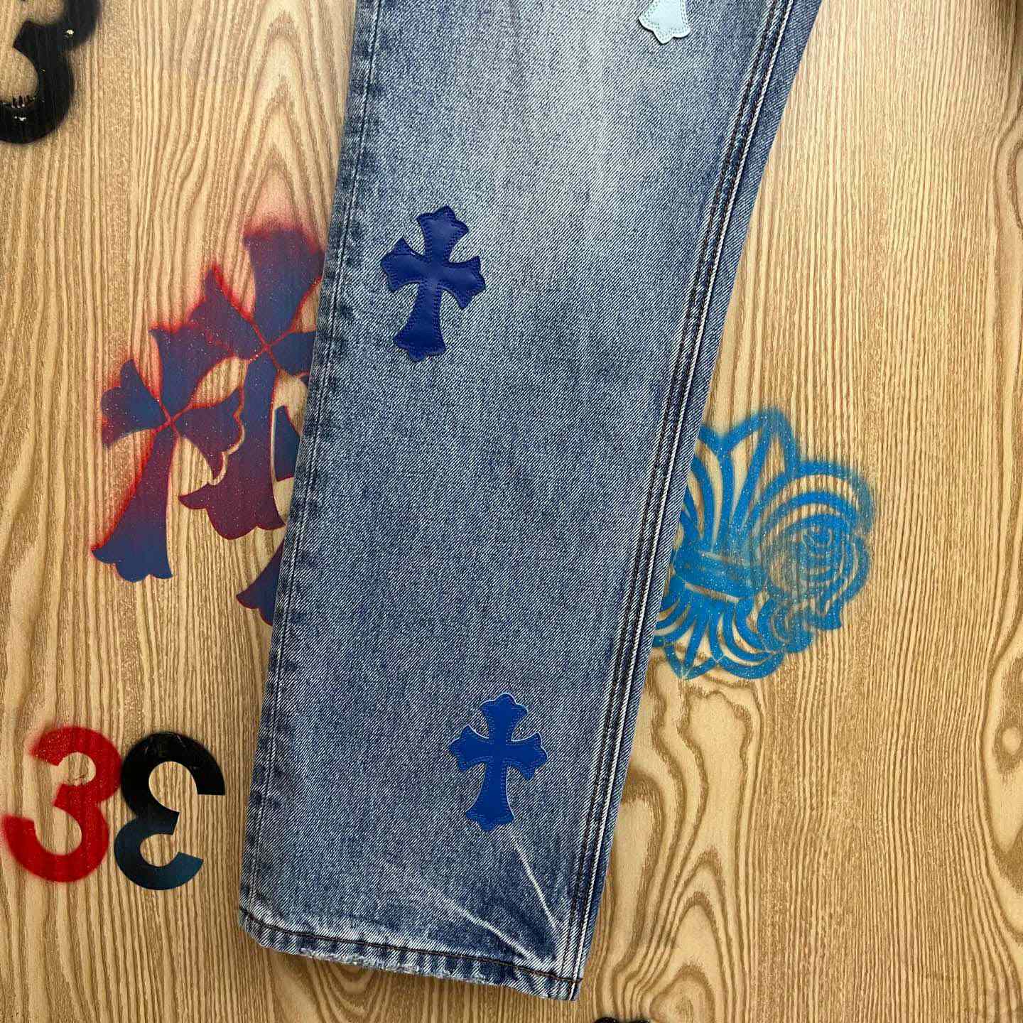 Chrome Hearts BLUE TRICOLOR PATCH DENIM - FashionPlug