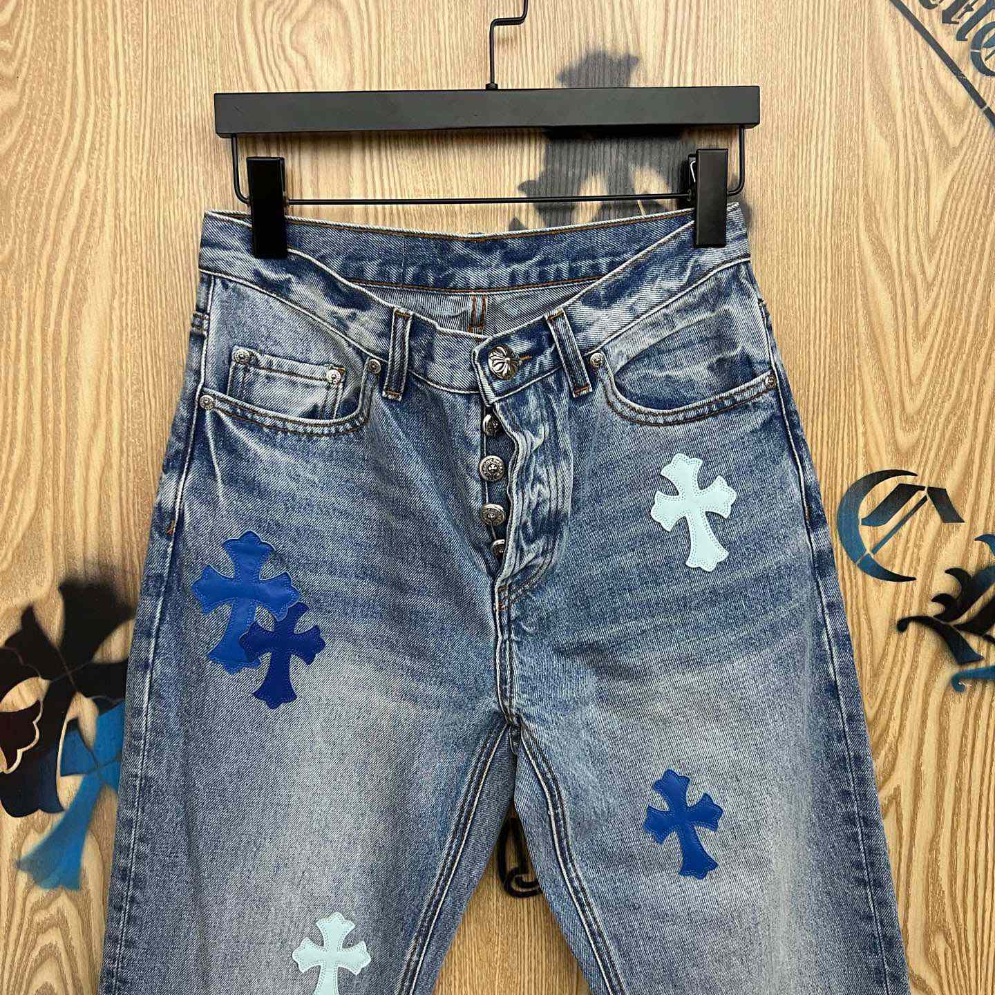 Chrome Hearts BLUE TRICOLOR PATCH DENIM - FashionPlug