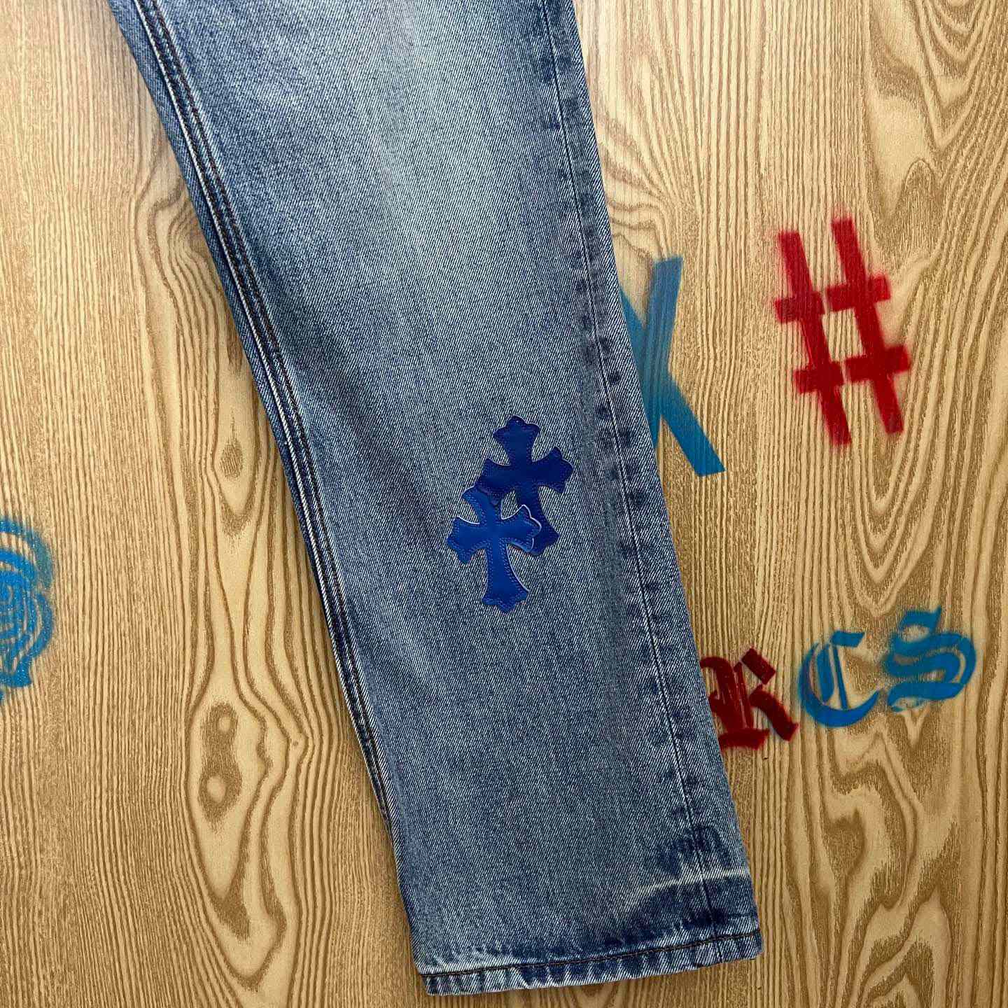 Chrome Hearts BLUE TRICOLOR PATCH DENIM - FashionPlug