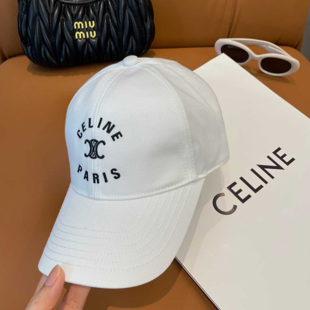 Celine Paris Triomphe Embroidered Baseball Cap  - FashionPlug