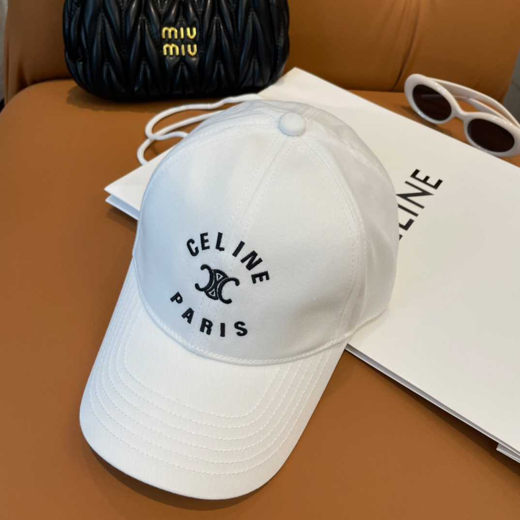 Celine Paris Triomphe Embroidered Baseball Cap  - FashionPlug