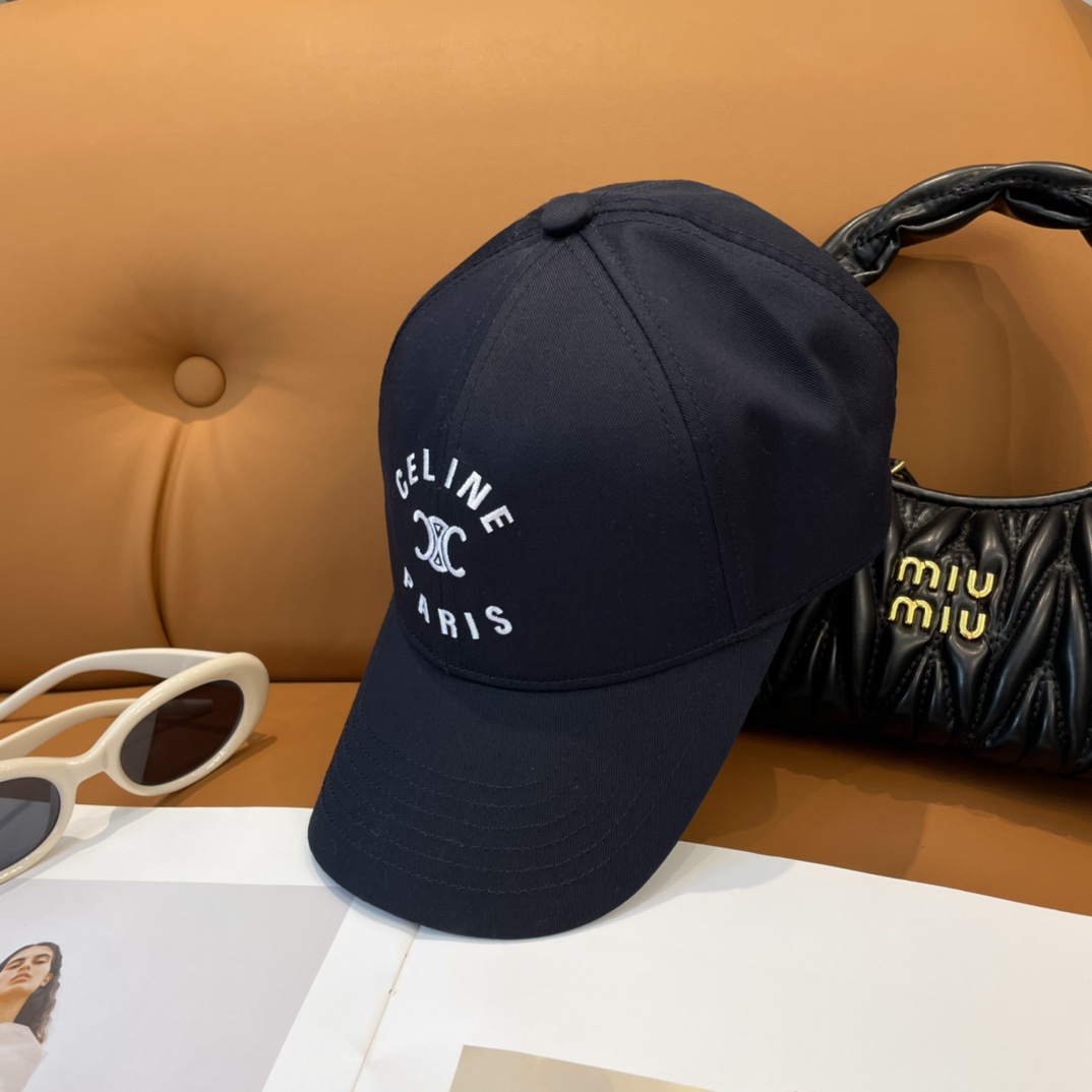 Celine Paris Triomphe Embroidered Baseball Cap  - FashionPlug
