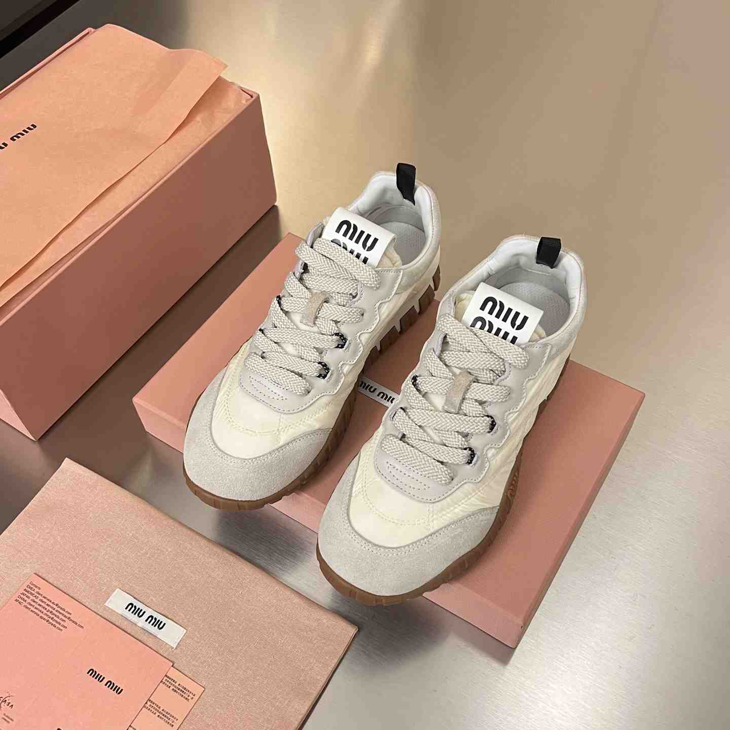 Miu Miu Tyre Technical Fabric And Suede Sneakers - FashionPlug