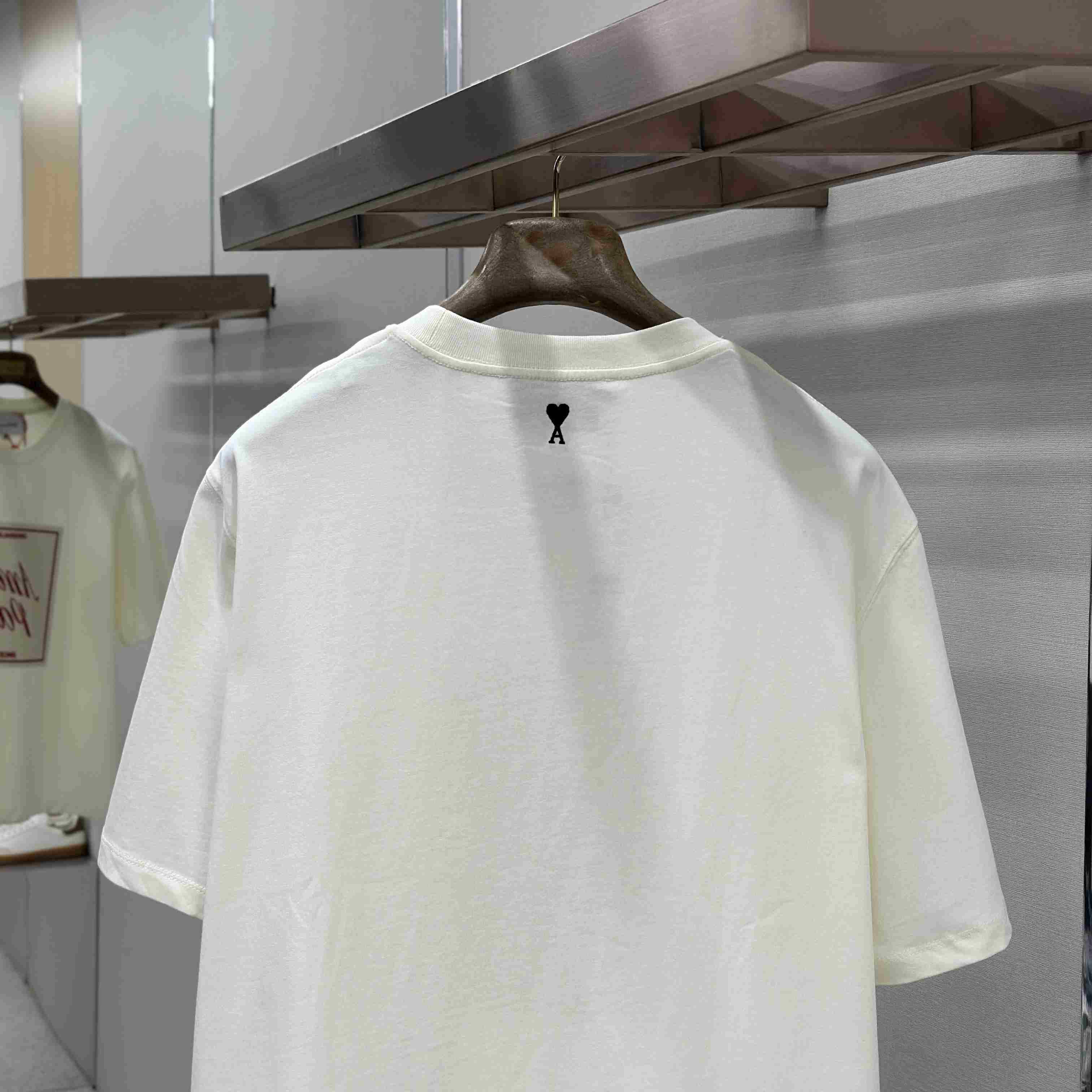 AMI Paris White Cotton Ami Paris Heritage Print T-shirt - FashionPlug