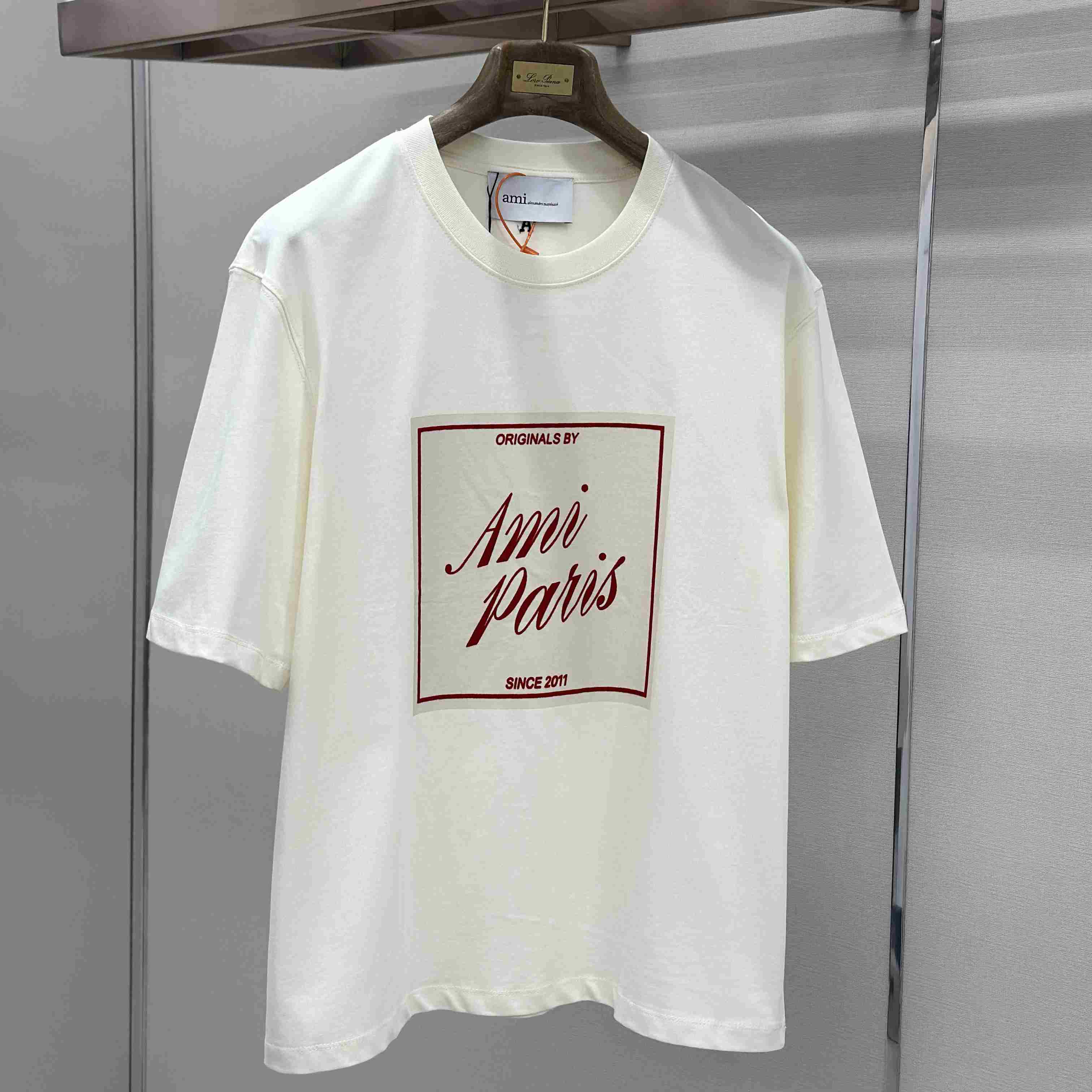 AMI Paris White Cotton Ami Paris Heritage Print T-shirt - FashionPlug
