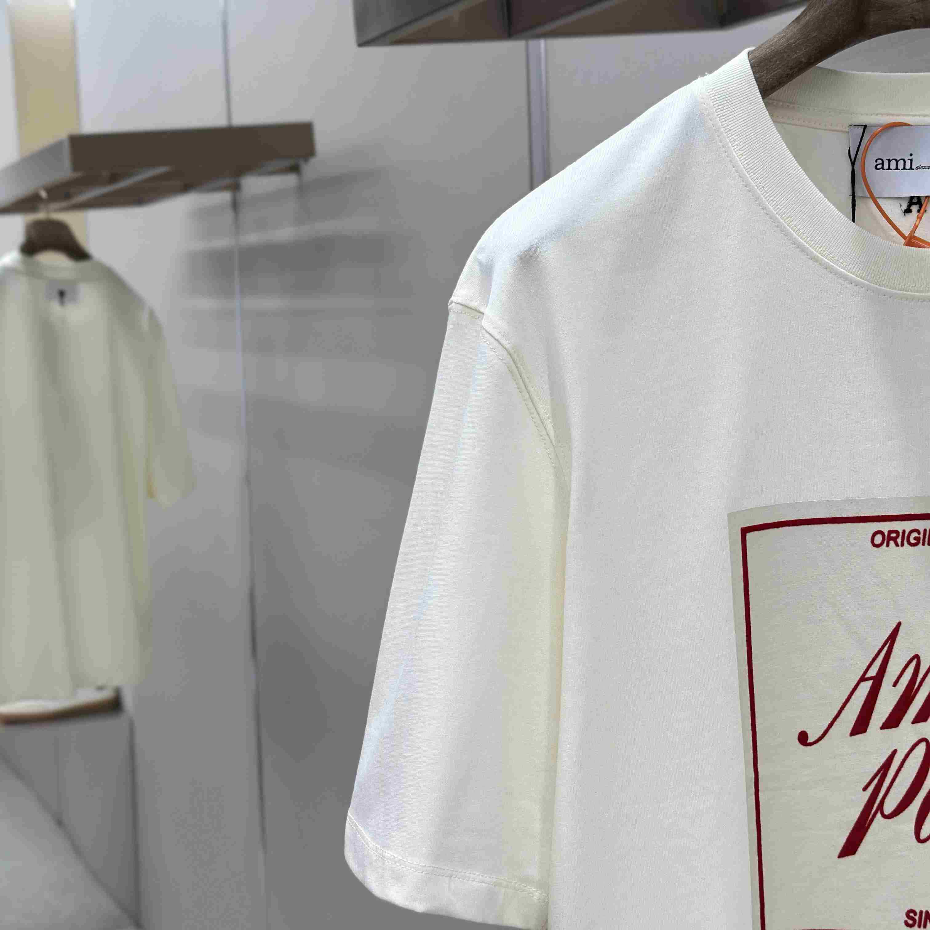 AMI Paris White Cotton Ami Paris Heritage Print T-shirt - FashionPlug