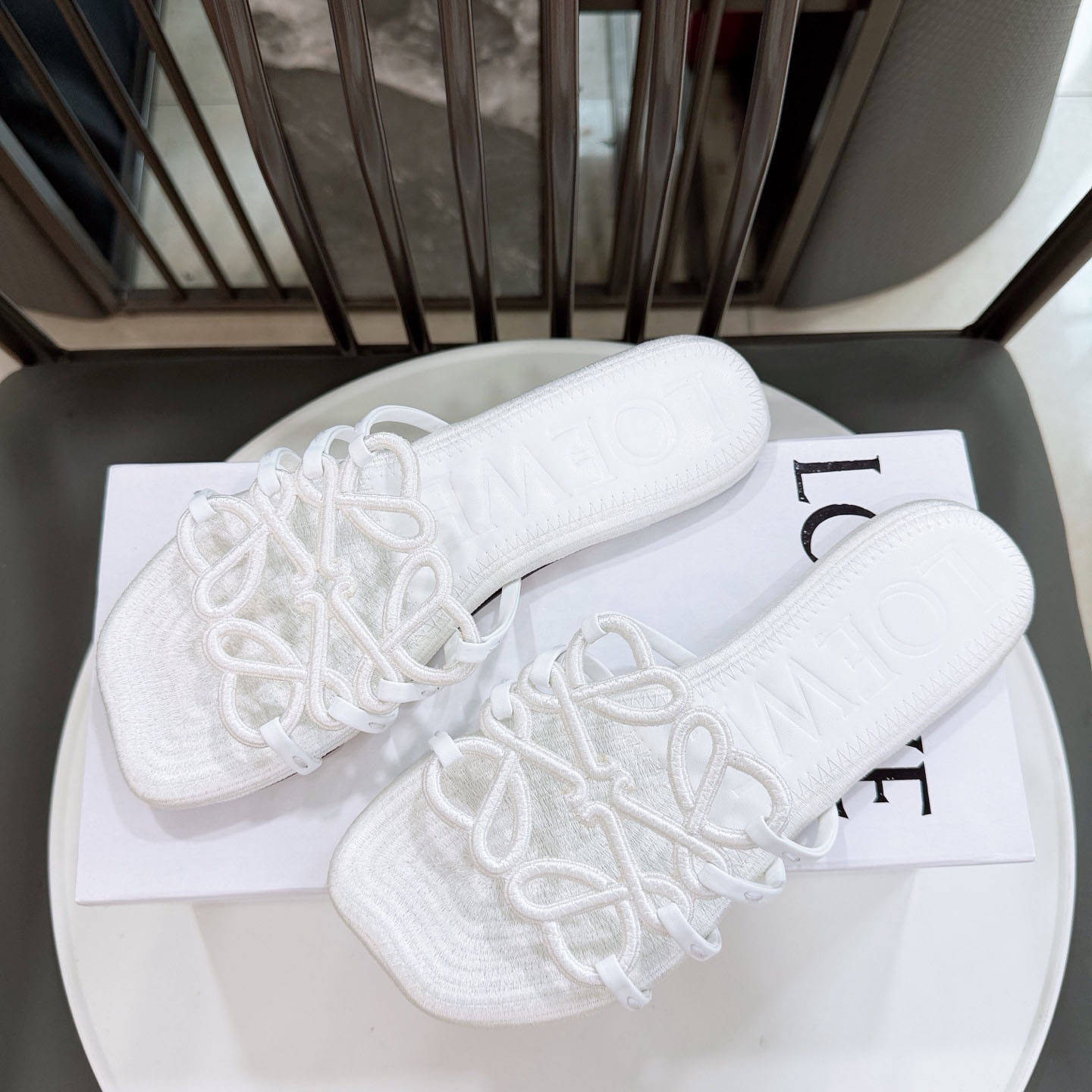 Loewe Petal Anagram Slide In Embroidered Canvas - FashionPlug