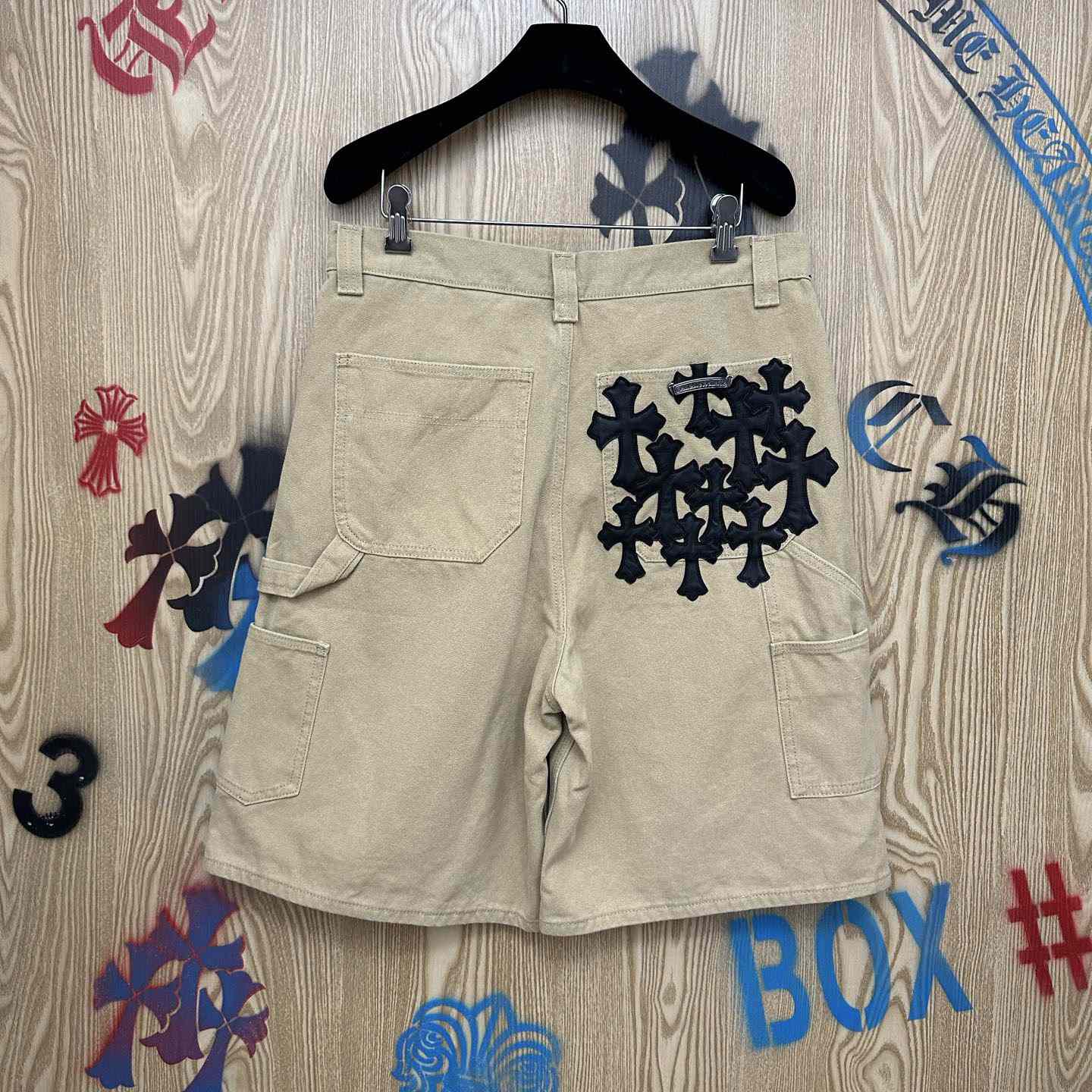Chrome Hearts Double Knee Cross Patch Shorts - FashionPlug