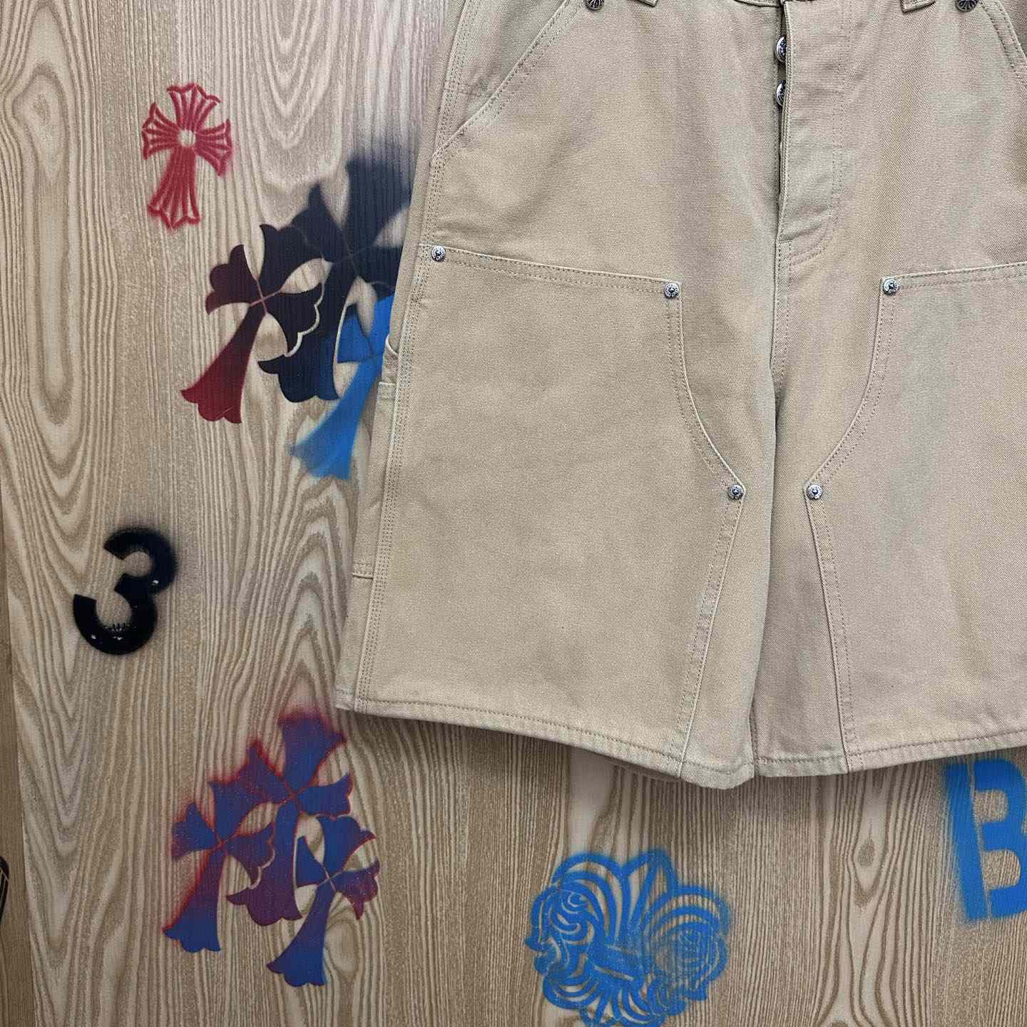 Chrome Hearts Double Knee Cross Patch Shorts - FashionPlug