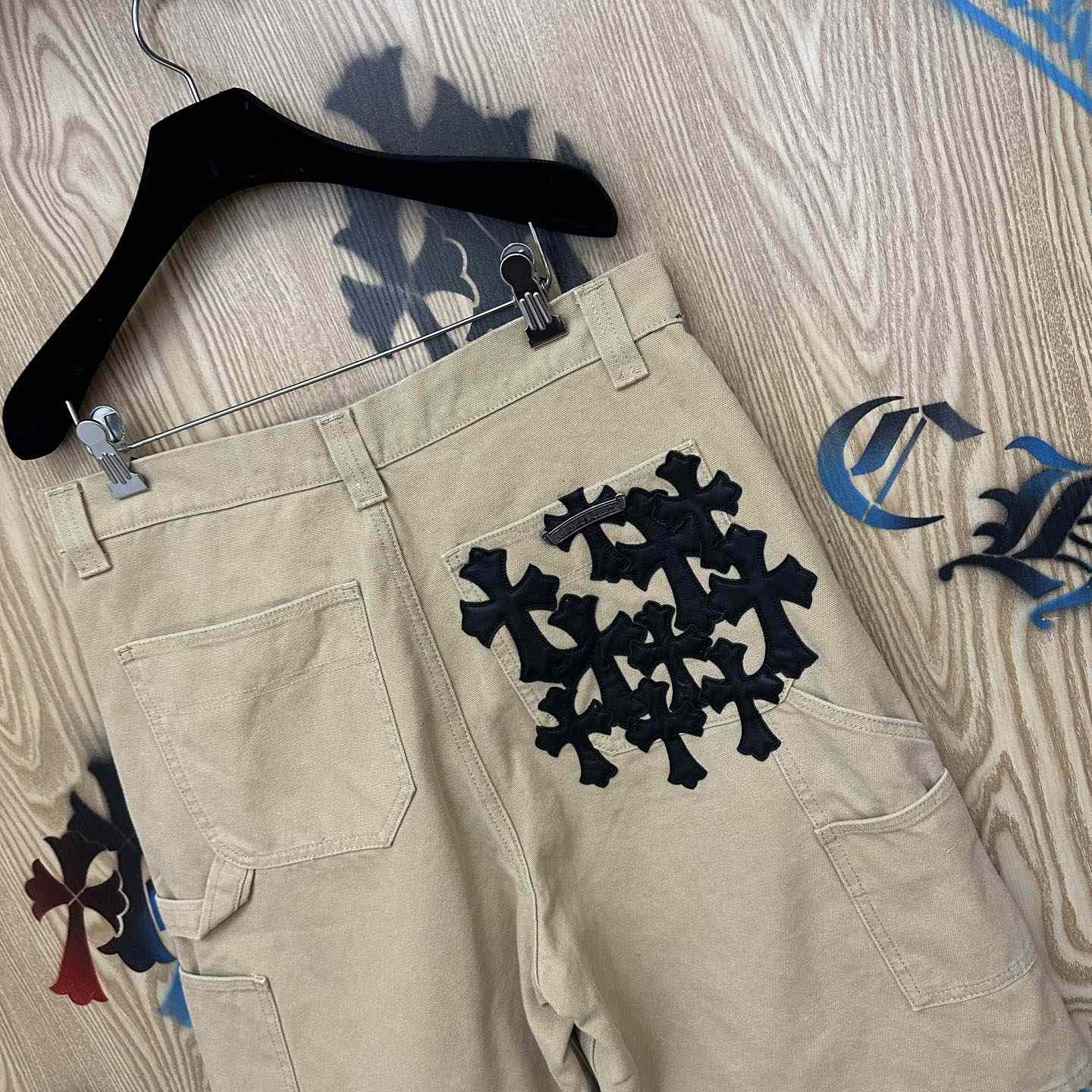 Chrome Hearts Double Knee Cross Patch Shorts - FashionPlug