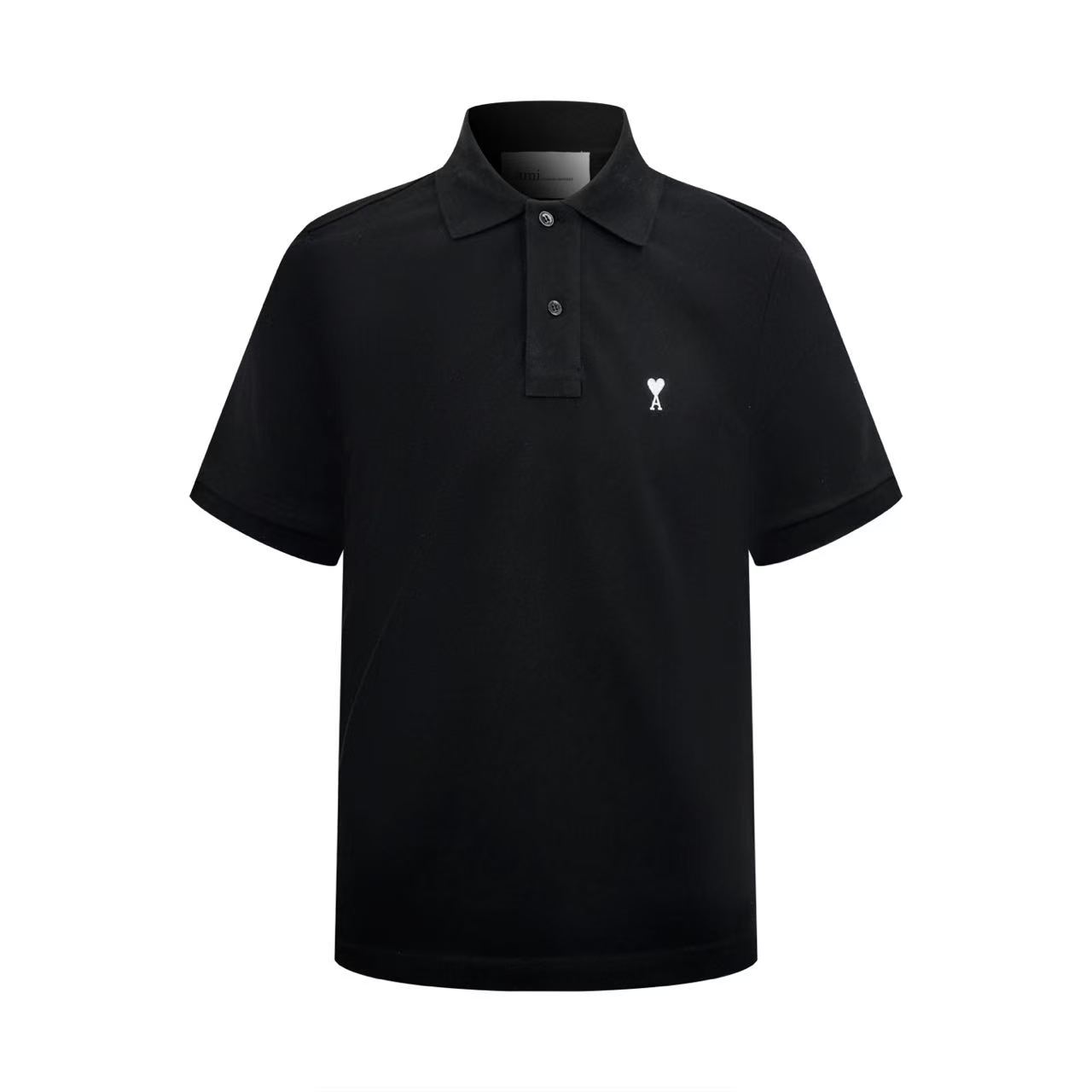AMI Paris Black Wool Short Sleeves Ami De Coeur Polo - FashionPlug