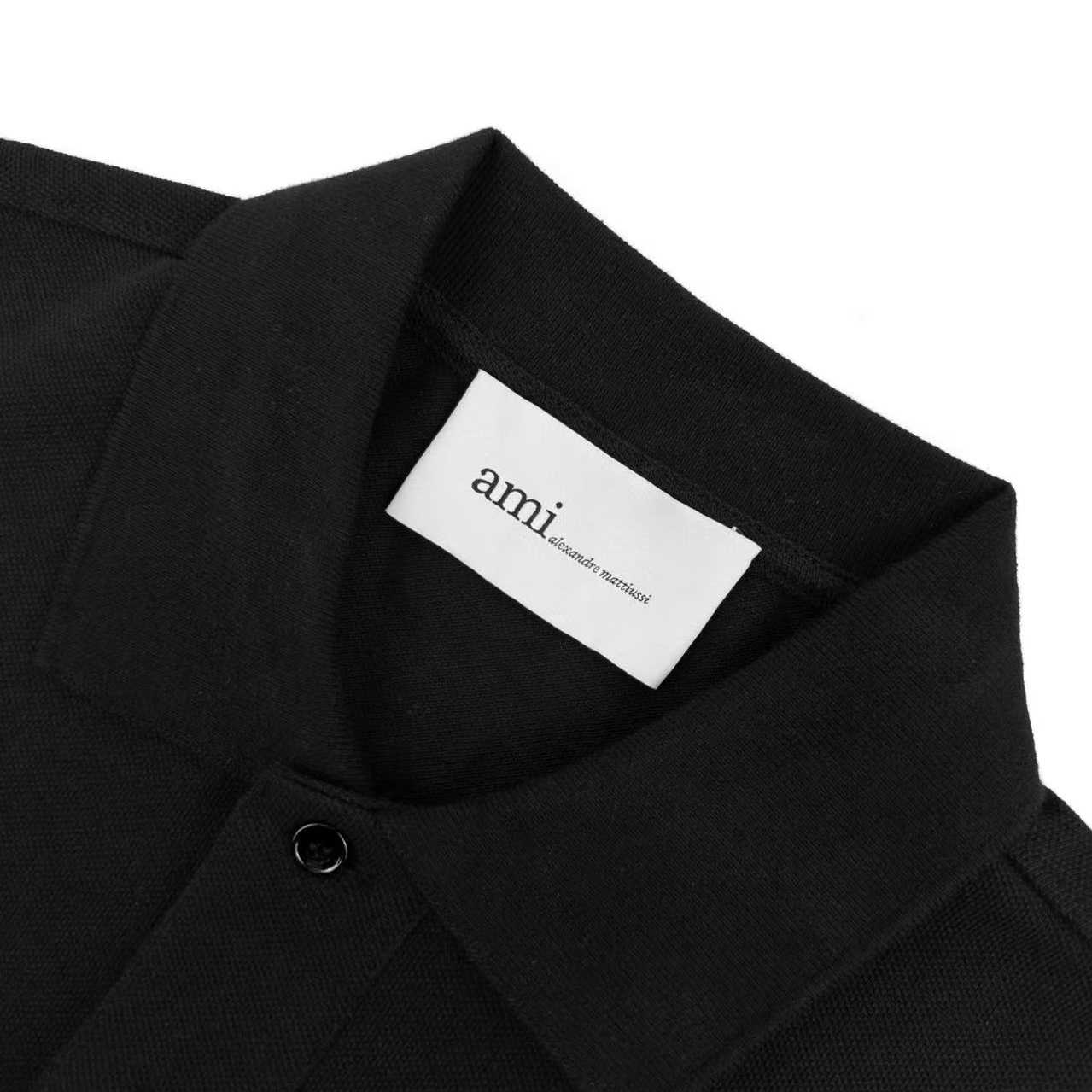 AMI Paris Black Wool Short Sleeves Ami De Coeur Polo - FashionPlug