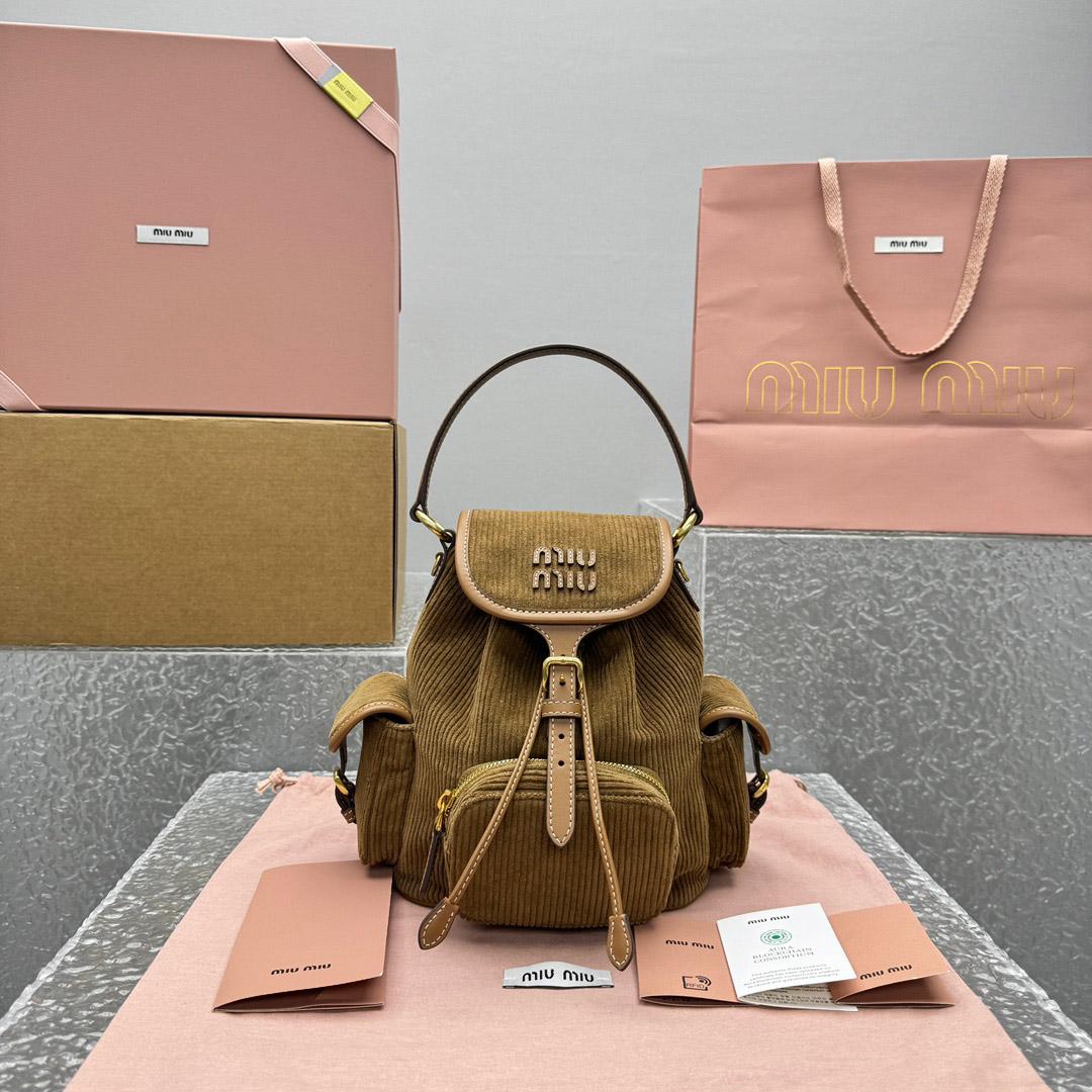 Miu Miu  Medium Corduroy Cotton Backpack - FashionPlug