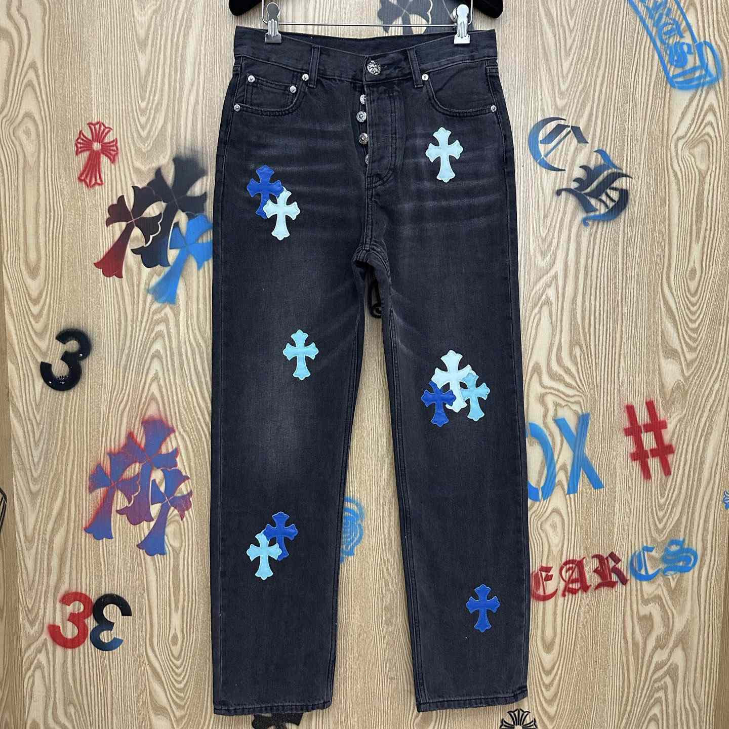 Chrome Hearts London Exclusive Levi's Cross Patch Jeans - FashionPlug