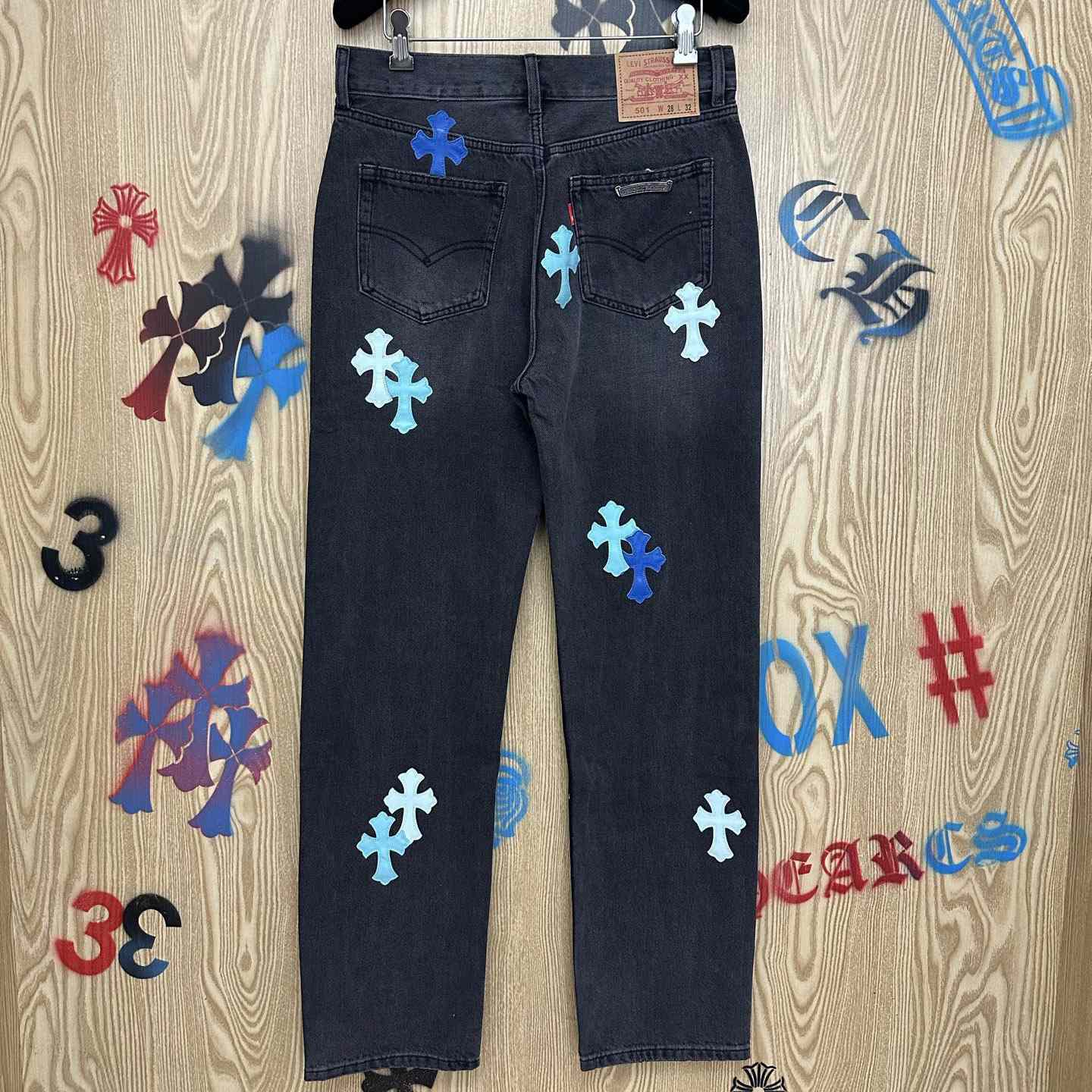 Chrome Hearts London Exclusive Levi's Cross Patch Jeans - FashionPlug