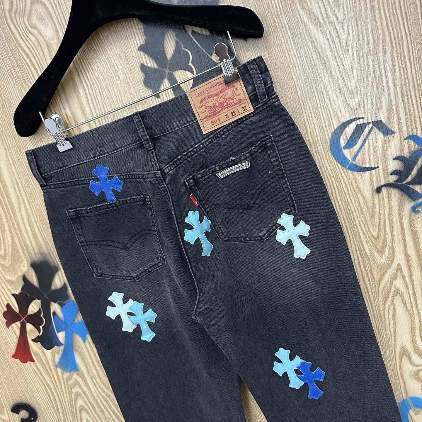 Chrome Hearts London Exclusive Levi's Cross Patch Jeans - FashionPlug