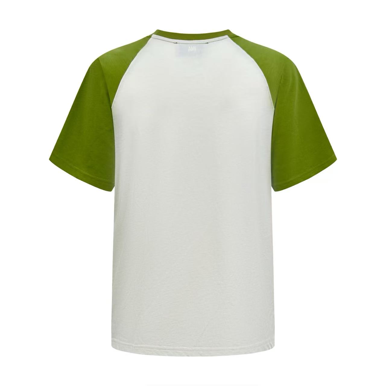 AMI Paris White And Green Cotton Ami De Coeur Knitted Patch T-shirt - FashionPlug