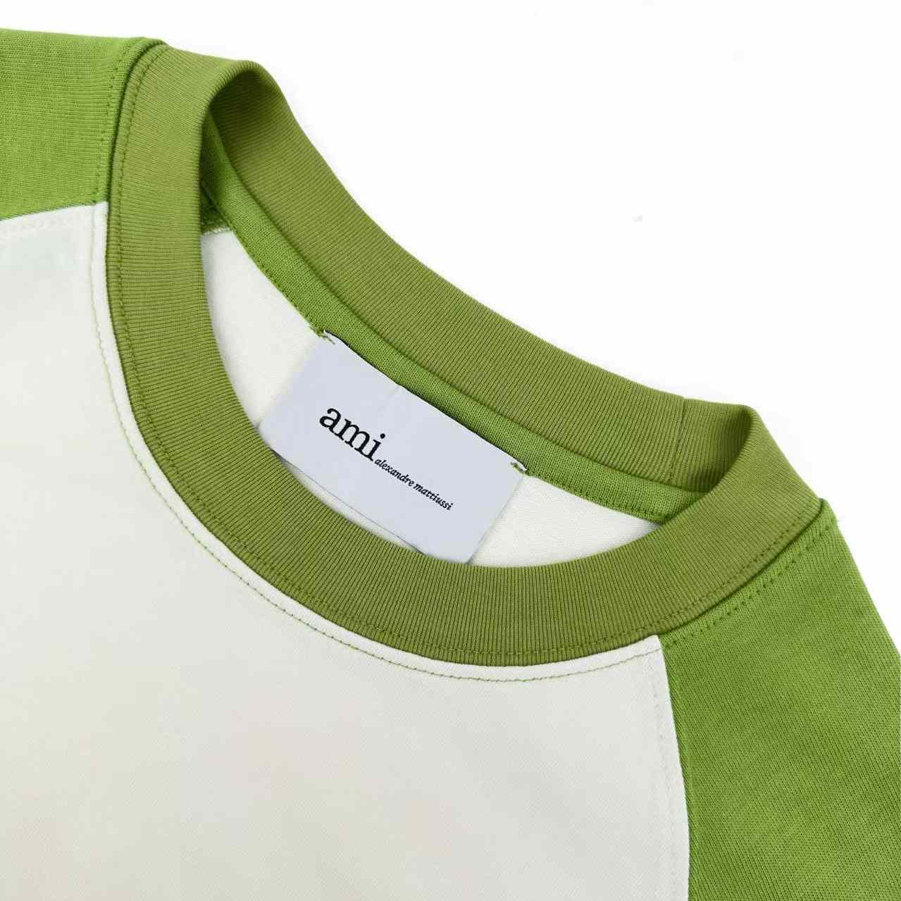 AMI Paris White And Green Cotton Ami De Coeur Knitted Patch T-shirt - FashionPlug