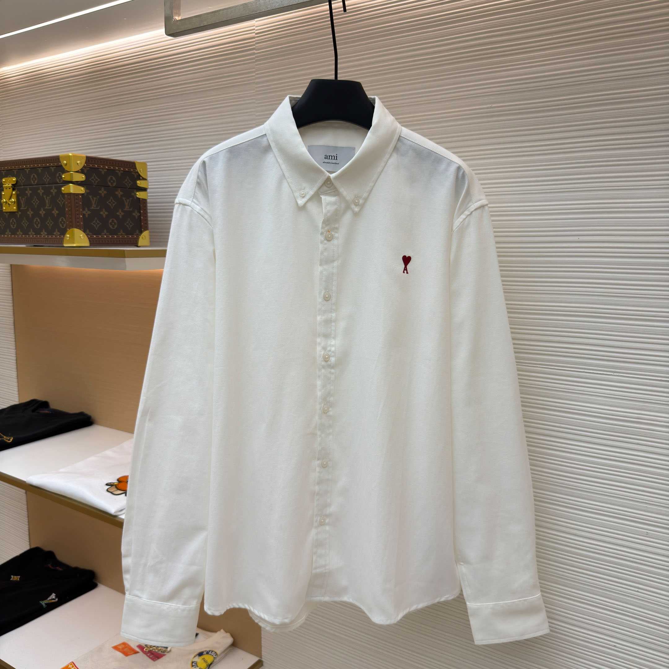 AMI Paris Ami De Coeur Button Down Shirt In Cotton Oxford - FashionPlug