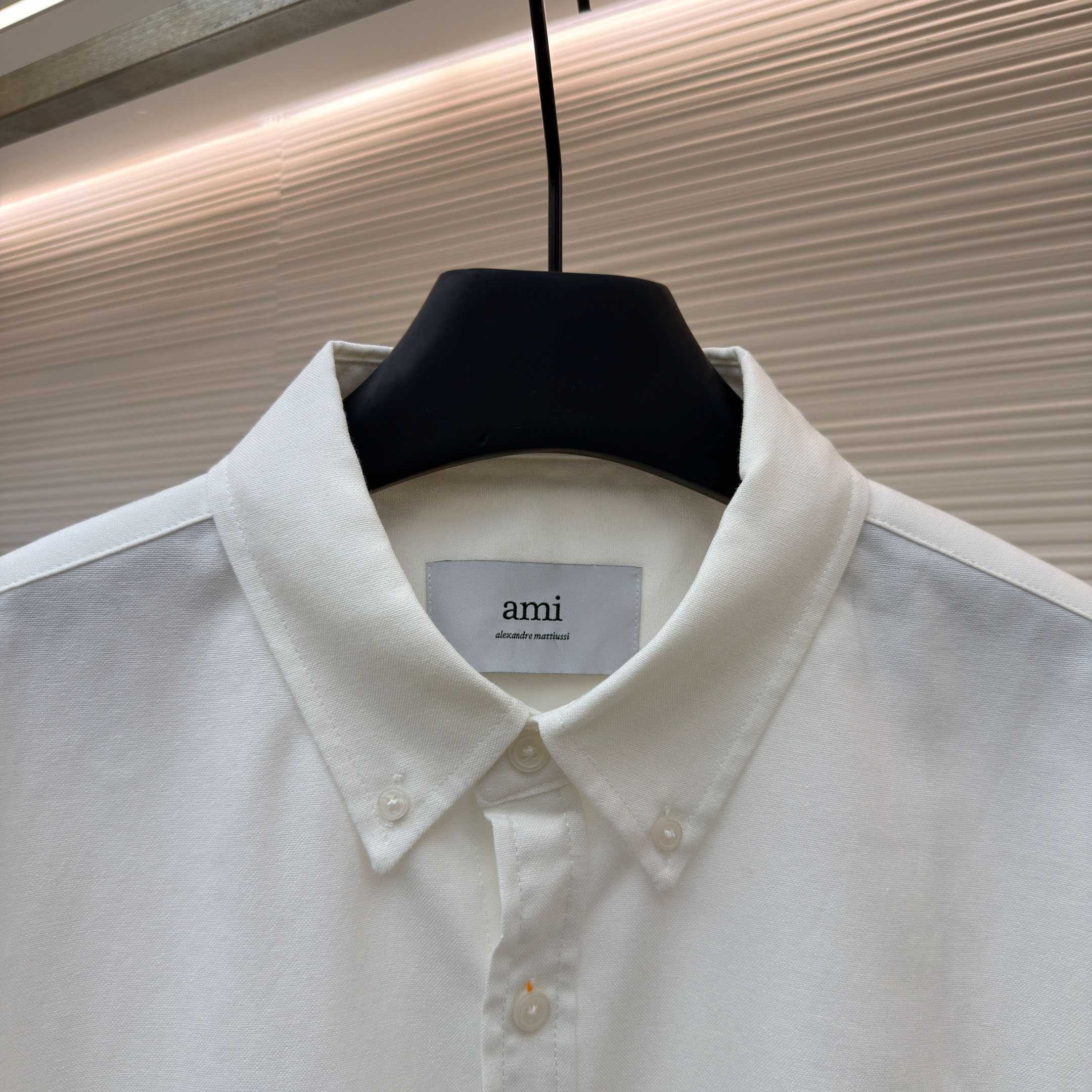 AMI Paris Ami De Coeur Button Down Shirt In Cotton Oxford - FashionPlug