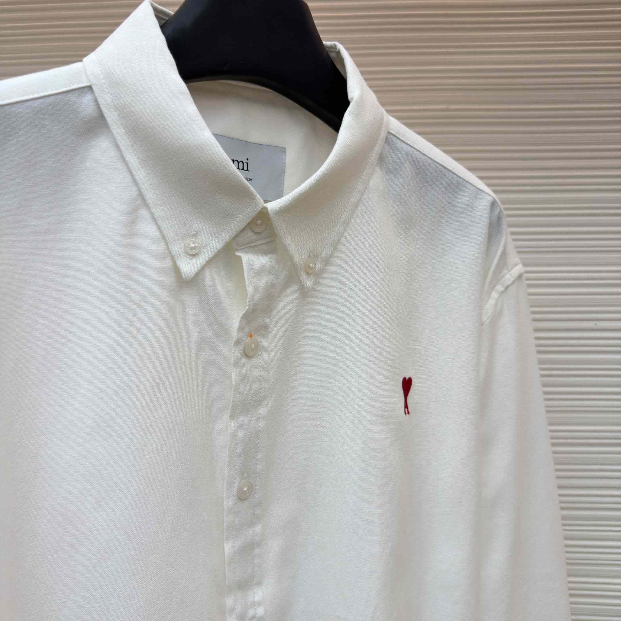 AMI Paris Ami De Coeur Button Down Shirt In Cotton Oxford - FashionPlug
