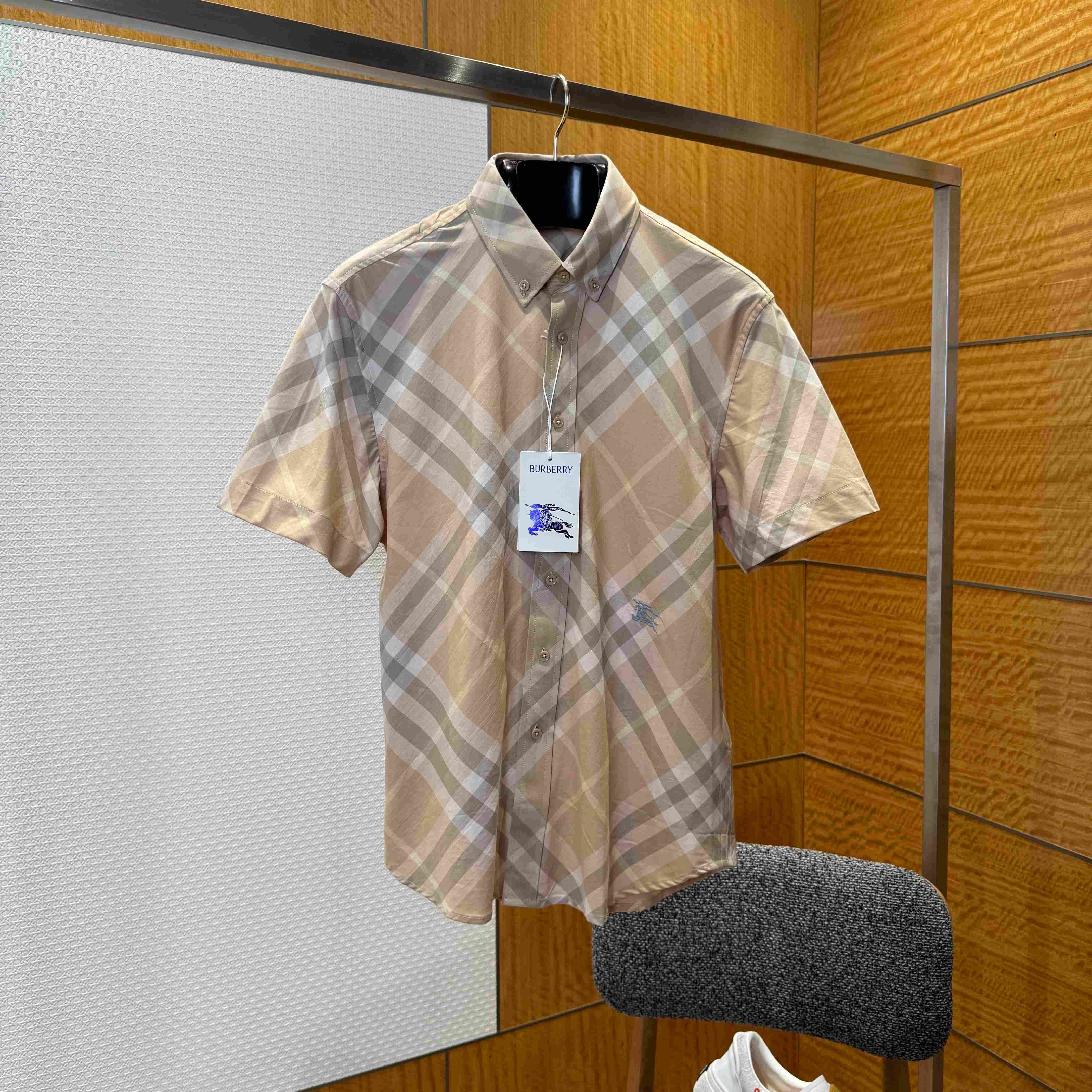 Burberry Button-down Collar Logo-Embroidered Checked Cotton-Twill Shirt - FashionPlug