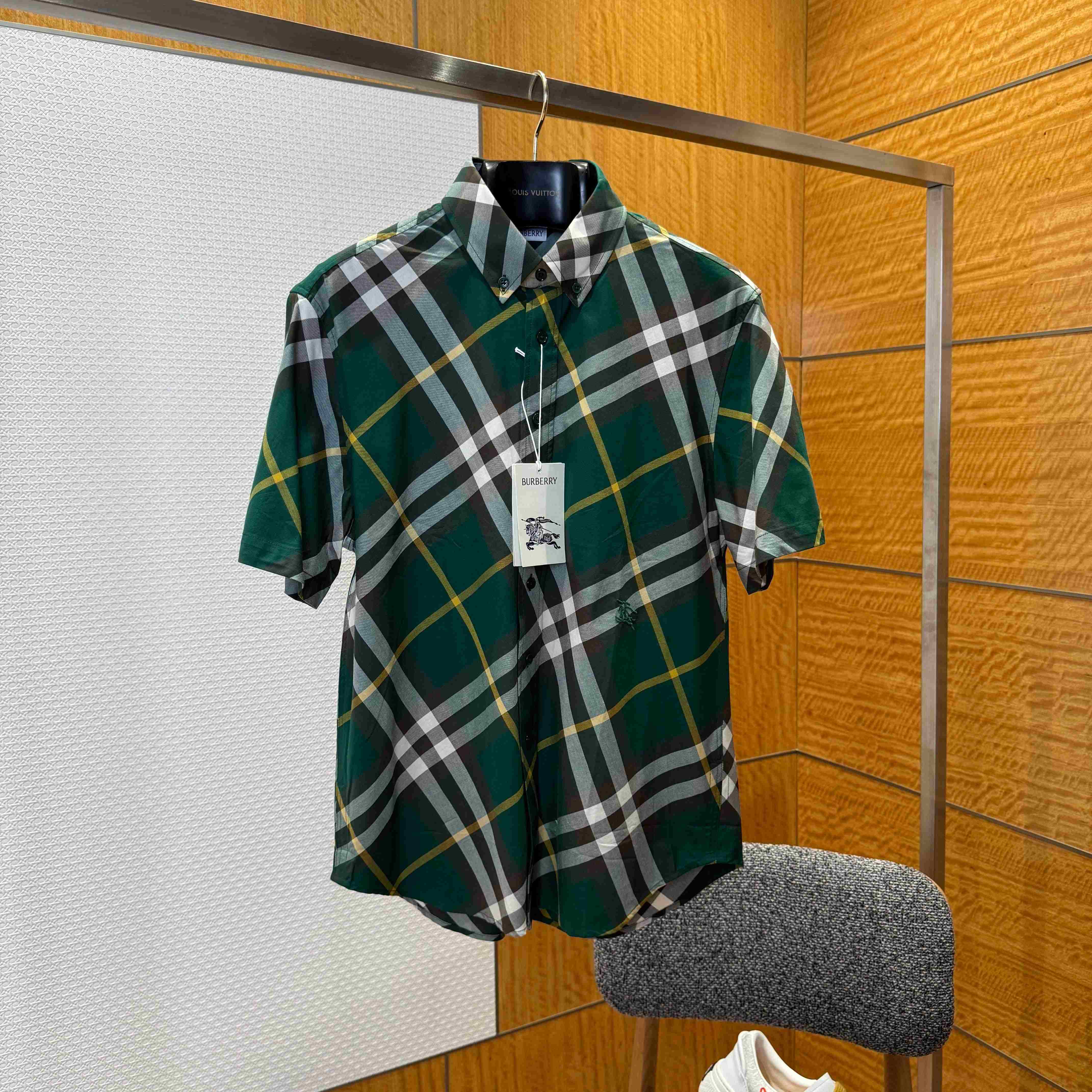 Burberry Button-down Collar Logo-Embroidered Checked Cotton-Twill Shirt - FashionPlug