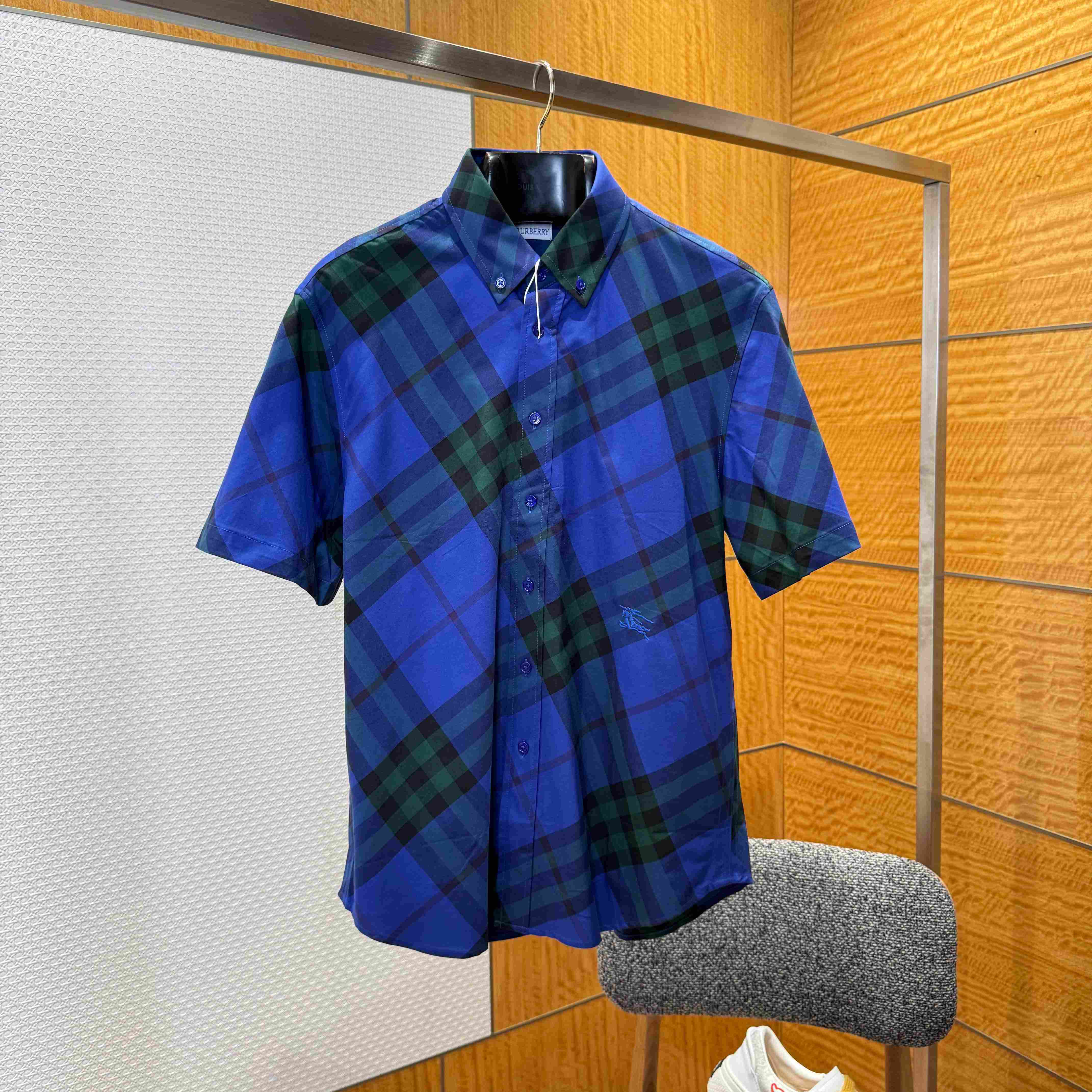 Burberry Button-down Collar Logo-Embroidered Checked Cotton-Twill Shirt - FashionPlug