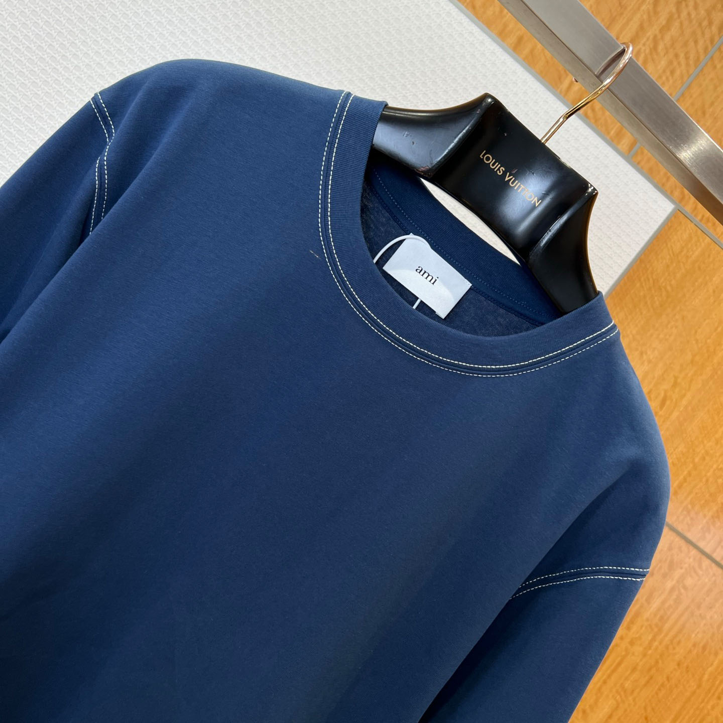 AMI Paris Blue Boxy Fit Topstitched Ami De Coeur T-shirt - FashionPlug