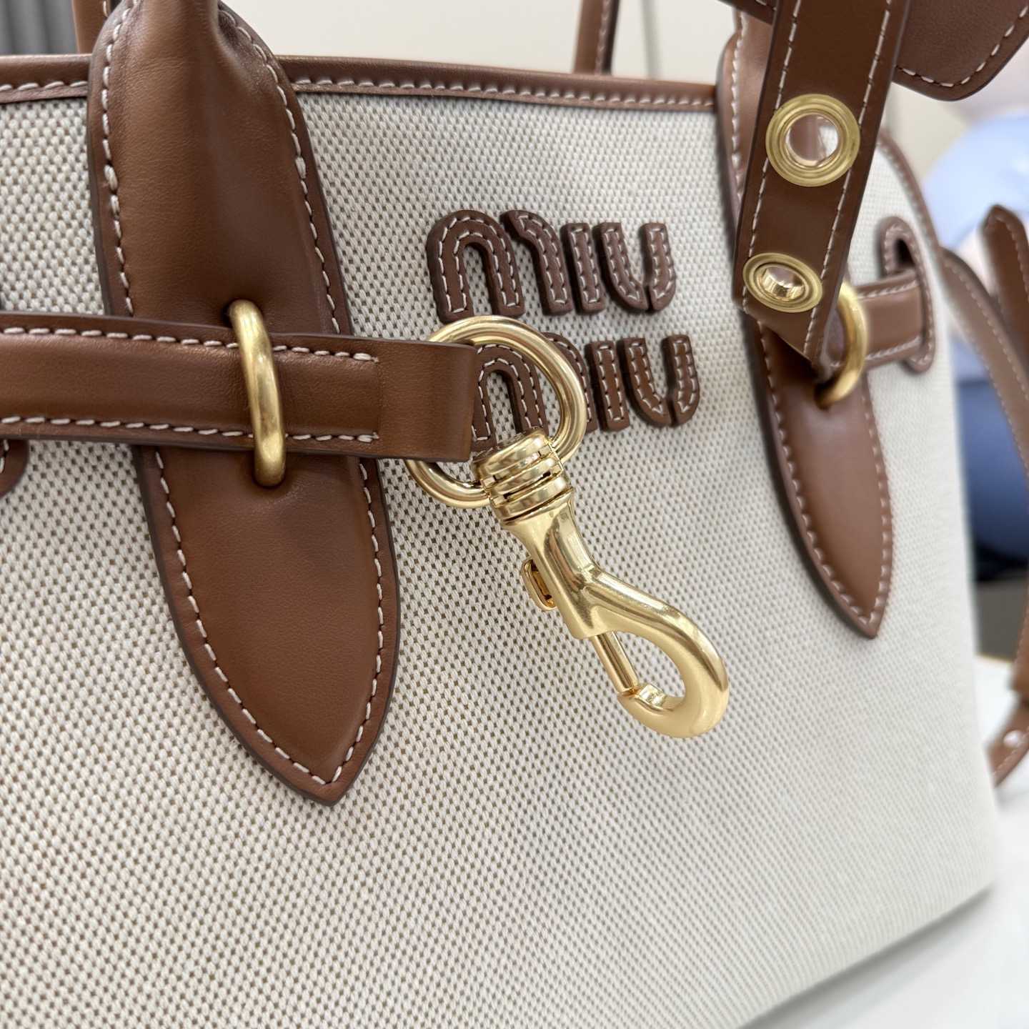 Miu Miu Aventure Canvas And Leather Bag - FashionPlug