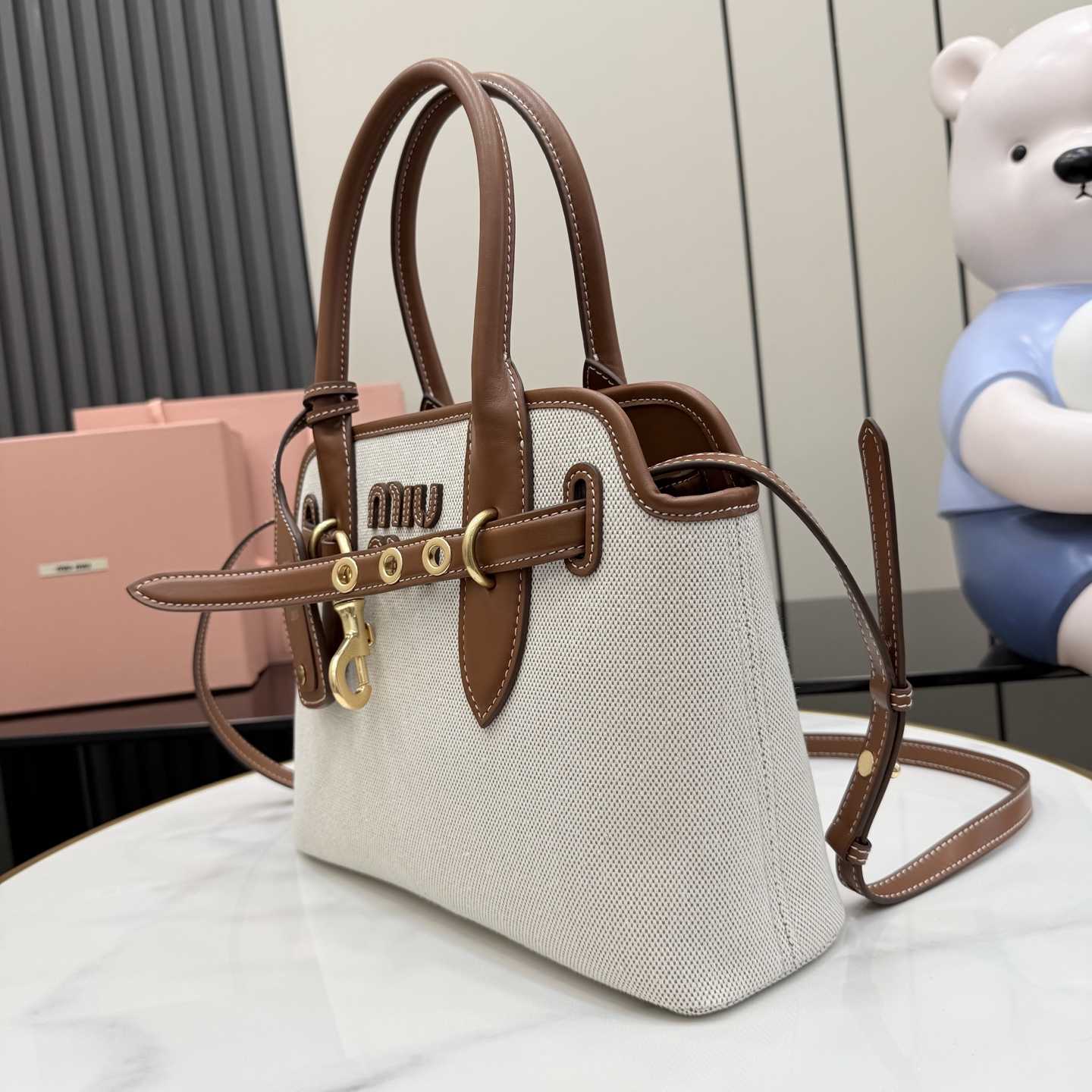 Miu Miu Aventure Canvas And Leather Bag - FashionPlug