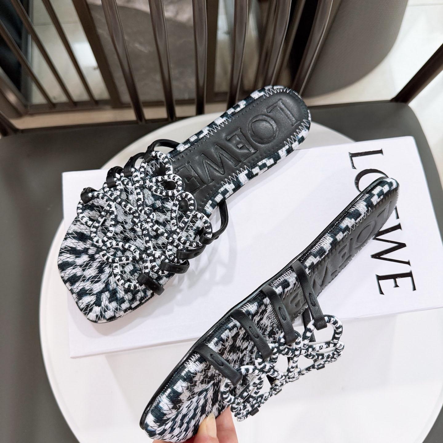 Loewe Petal Anagram Slide In Embroidered Canvas - FashionPlug