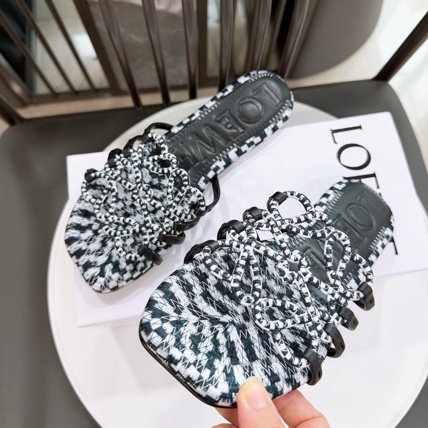 Loewe Petal Anagram Slide In Embroidered Canvas - FashionPlug