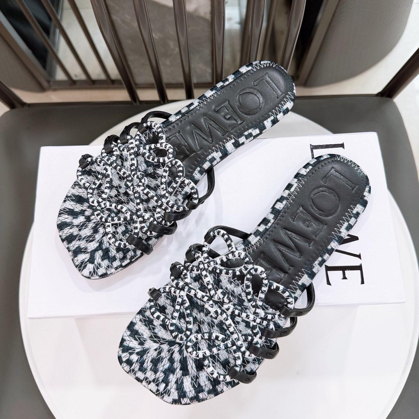 Loewe Petal Anagram Slide In Embroidered Canvas - FashionPlug