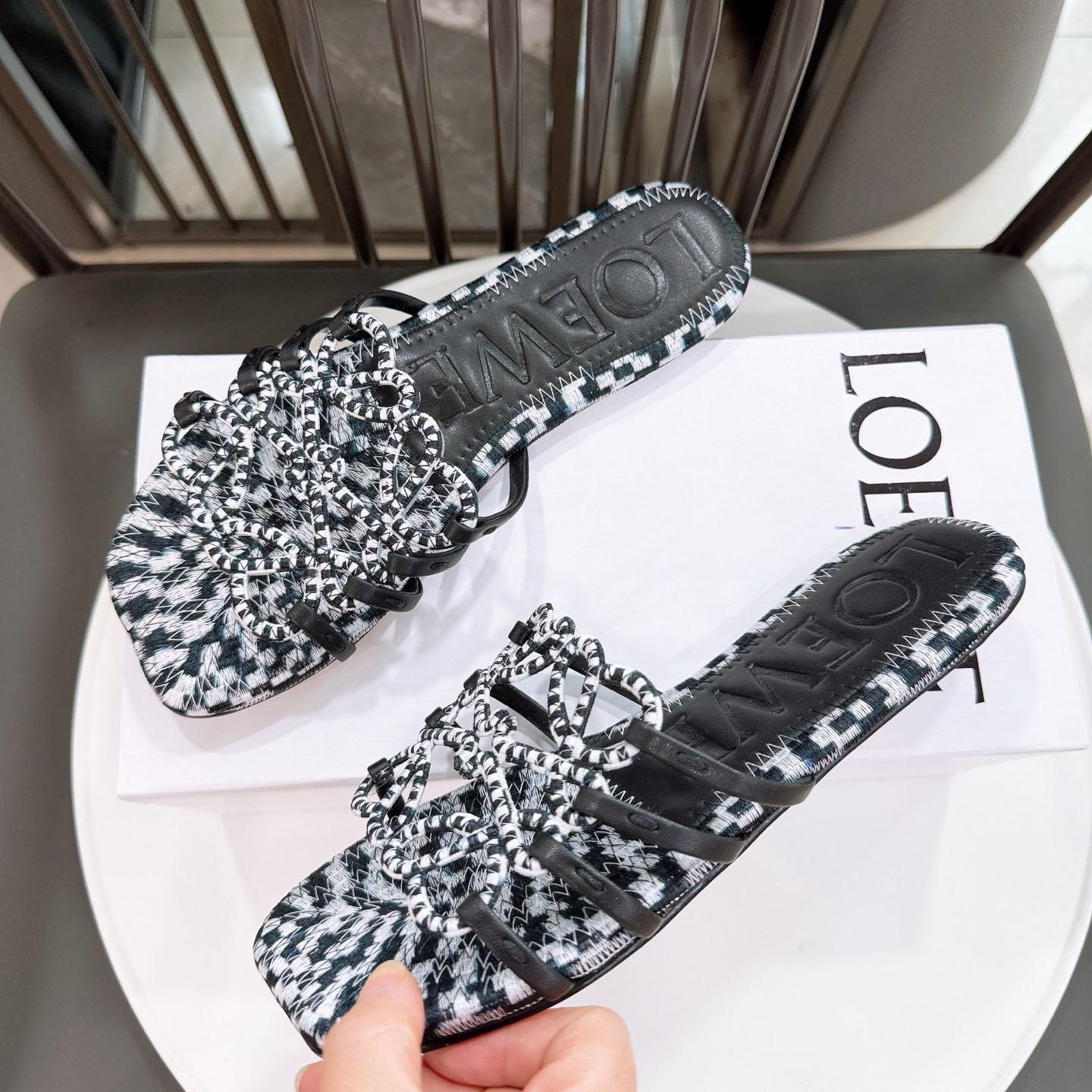 Loewe Petal Anagram Slide In Embroidered Canvas - FashionPlug