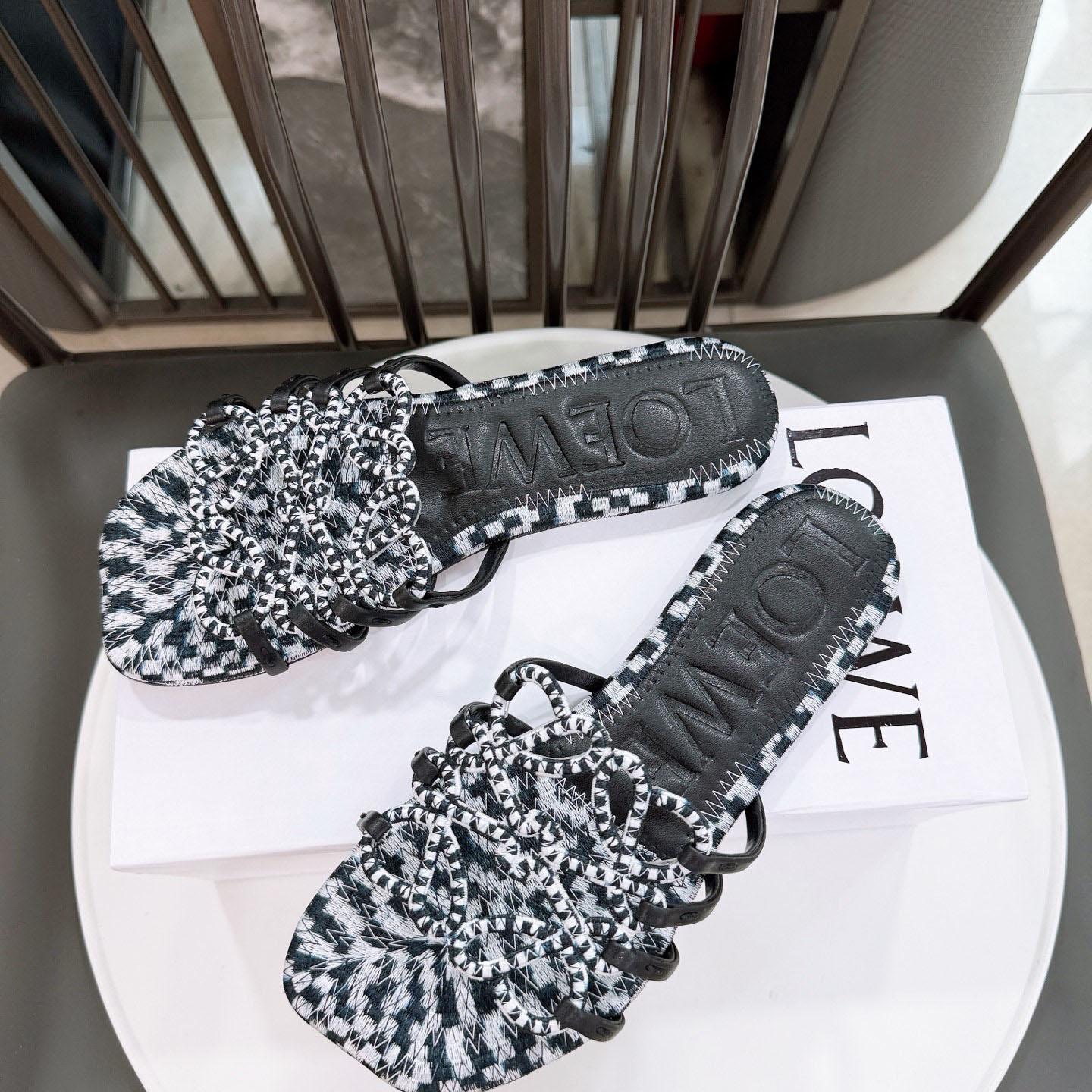 Loewe Petal Anagram Slide In Embroidered Canvas - FashionPlug