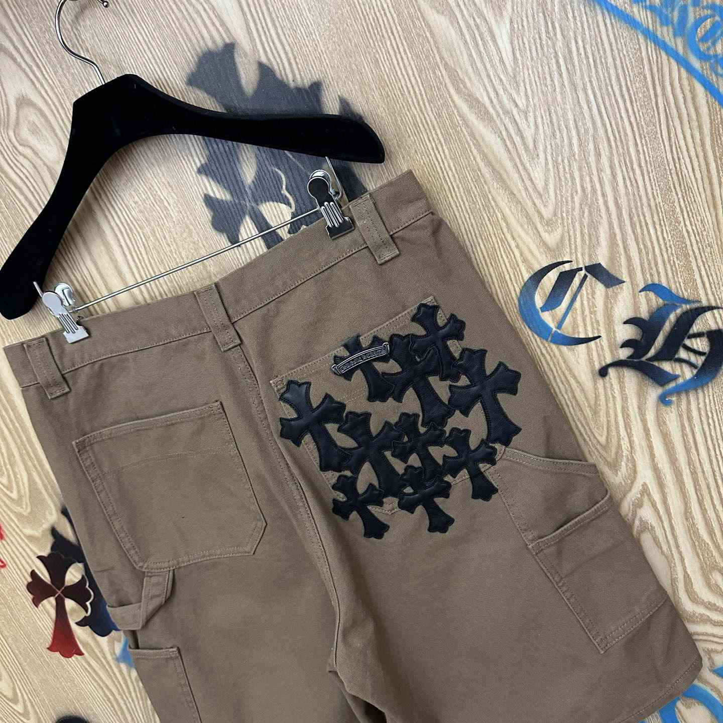 Chrome Hearts Double Knee Cross Patch Shorts - FashionPlug