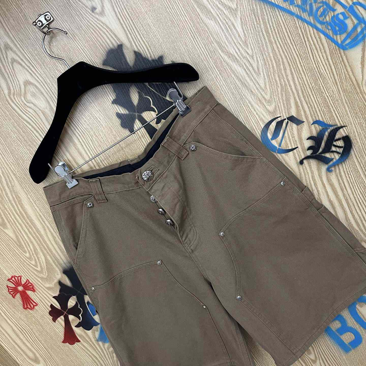 Chrome Hearts Double Knee Cross Patch Shorts - FashionPlug
