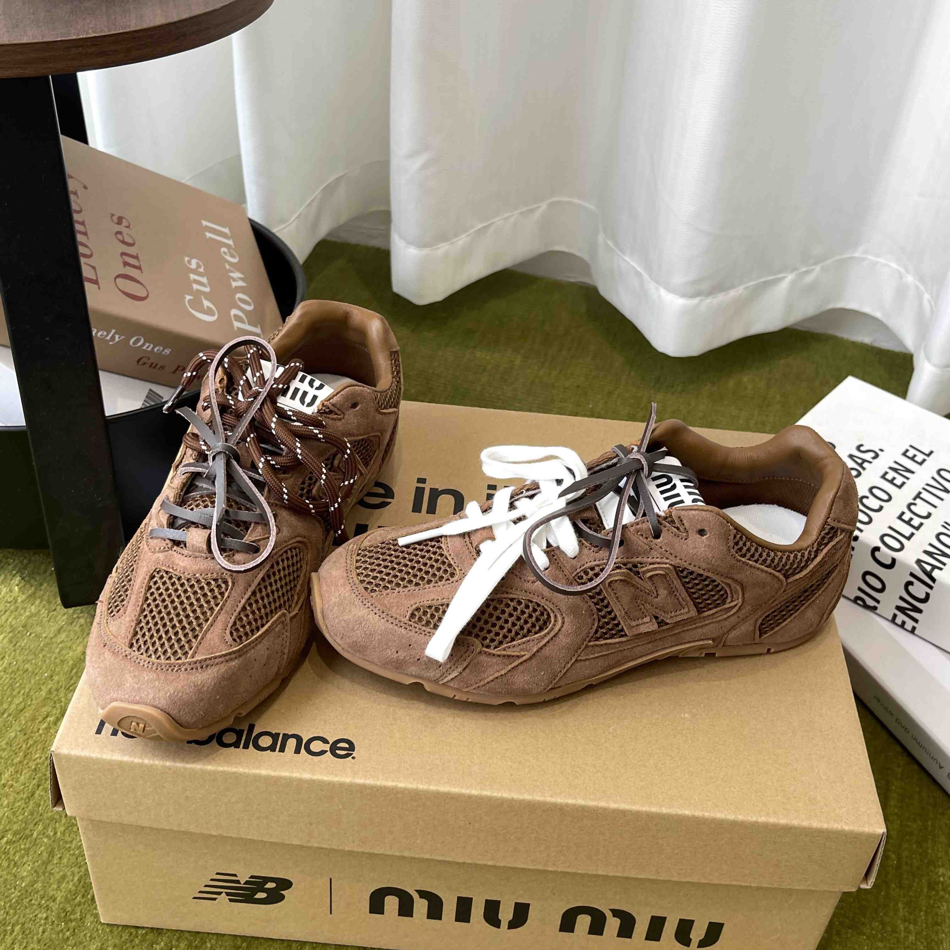 New Balance X Miu Miu 530 SL Suede And Mesh Sneakers - FashionPlug
