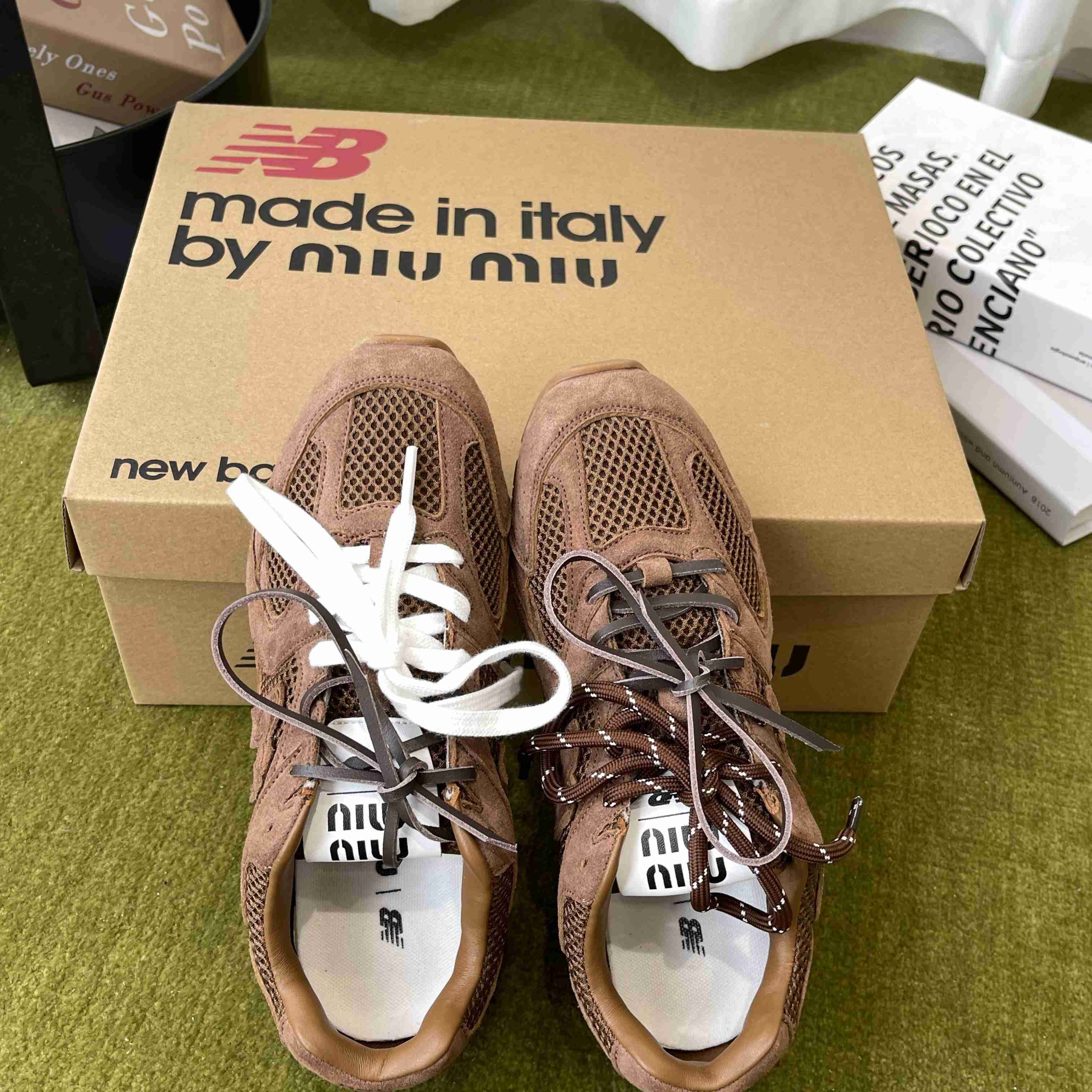 New Balance X Miu Miu 530 SL Suede And Mesh Sneakers - FashionPlug