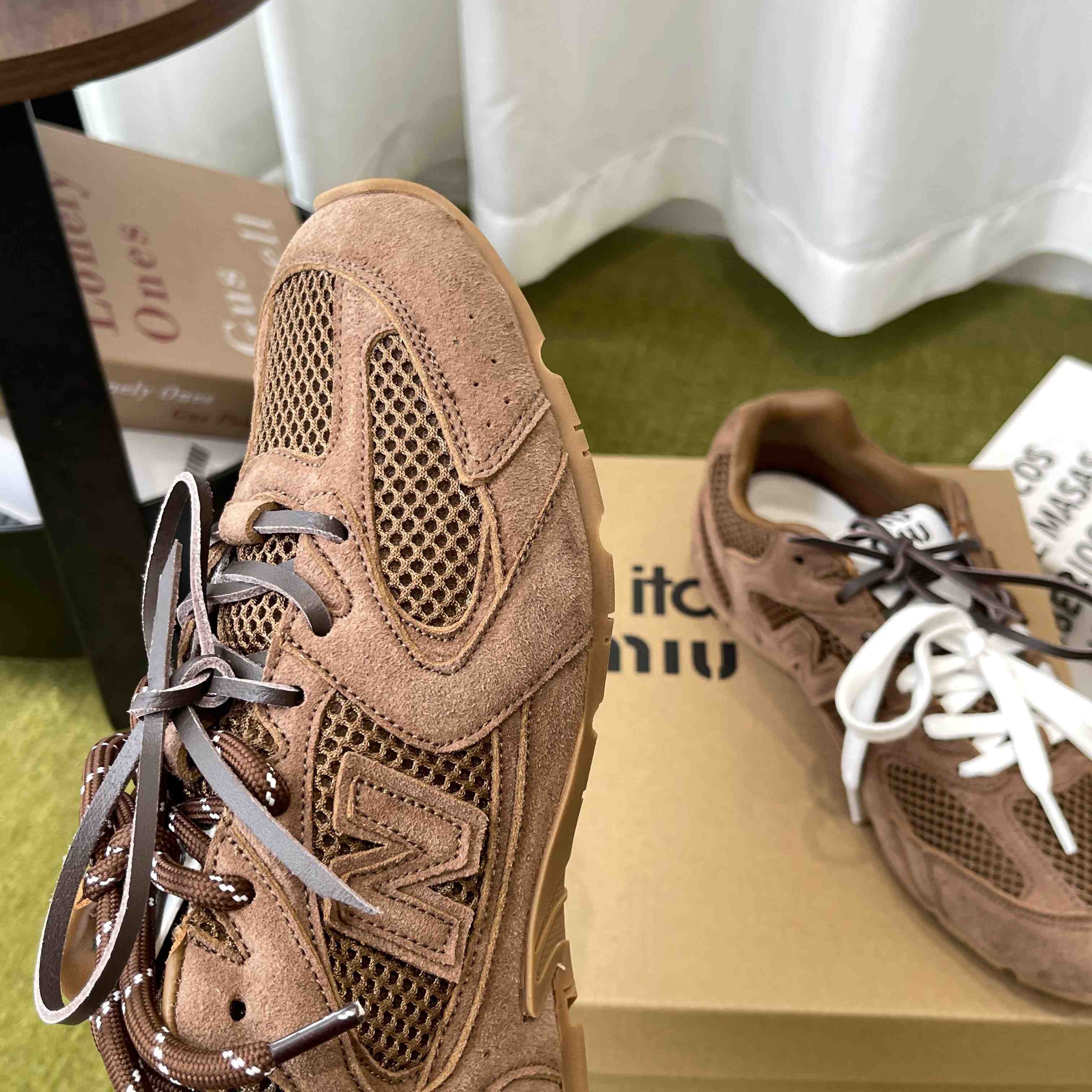 New Balance X Miu Miu 530 SL Suede And Mesh Sneakers - FashionPlug