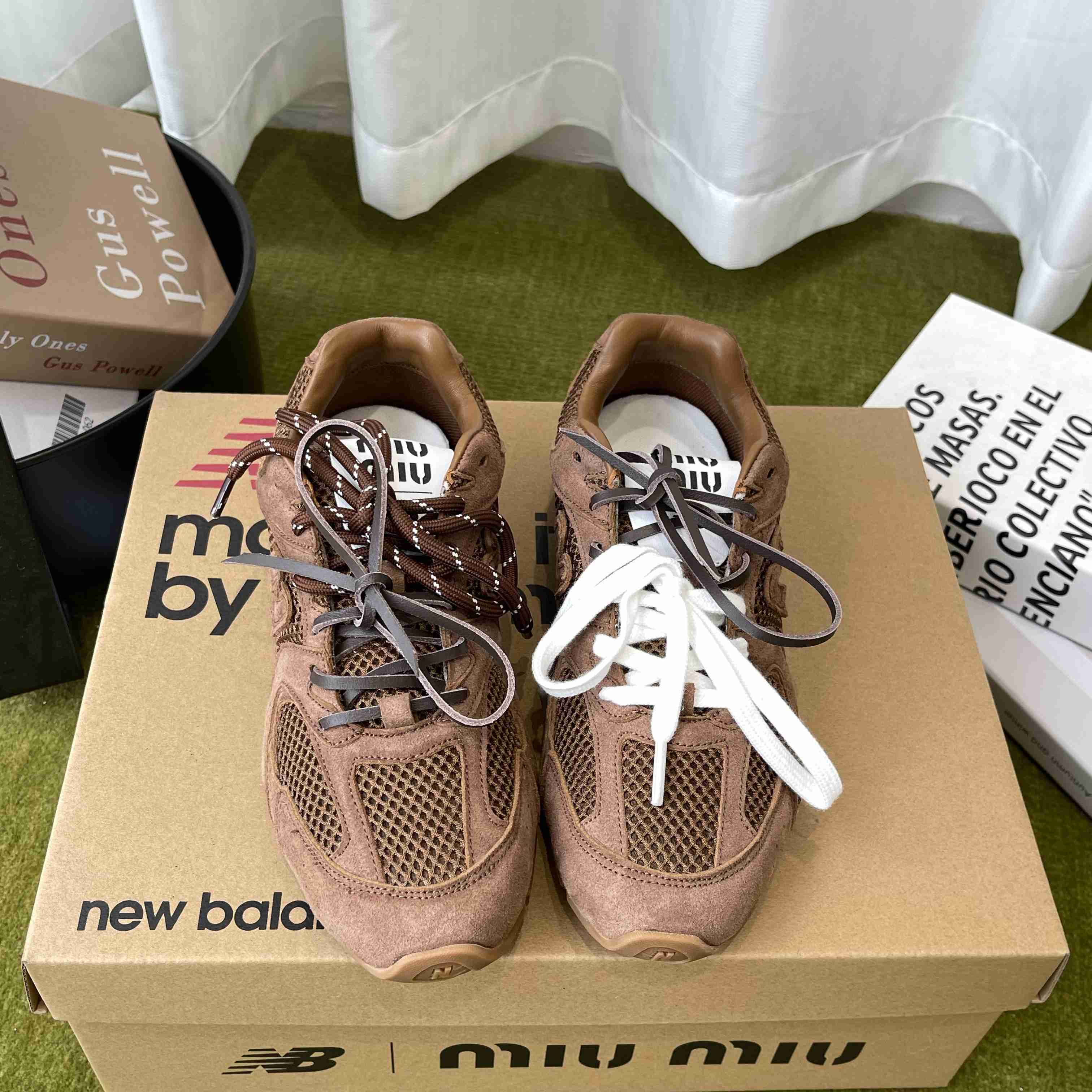 New Balance X Miu Miu 530 SL Suede And Mesh Sneakers - FashionPlug