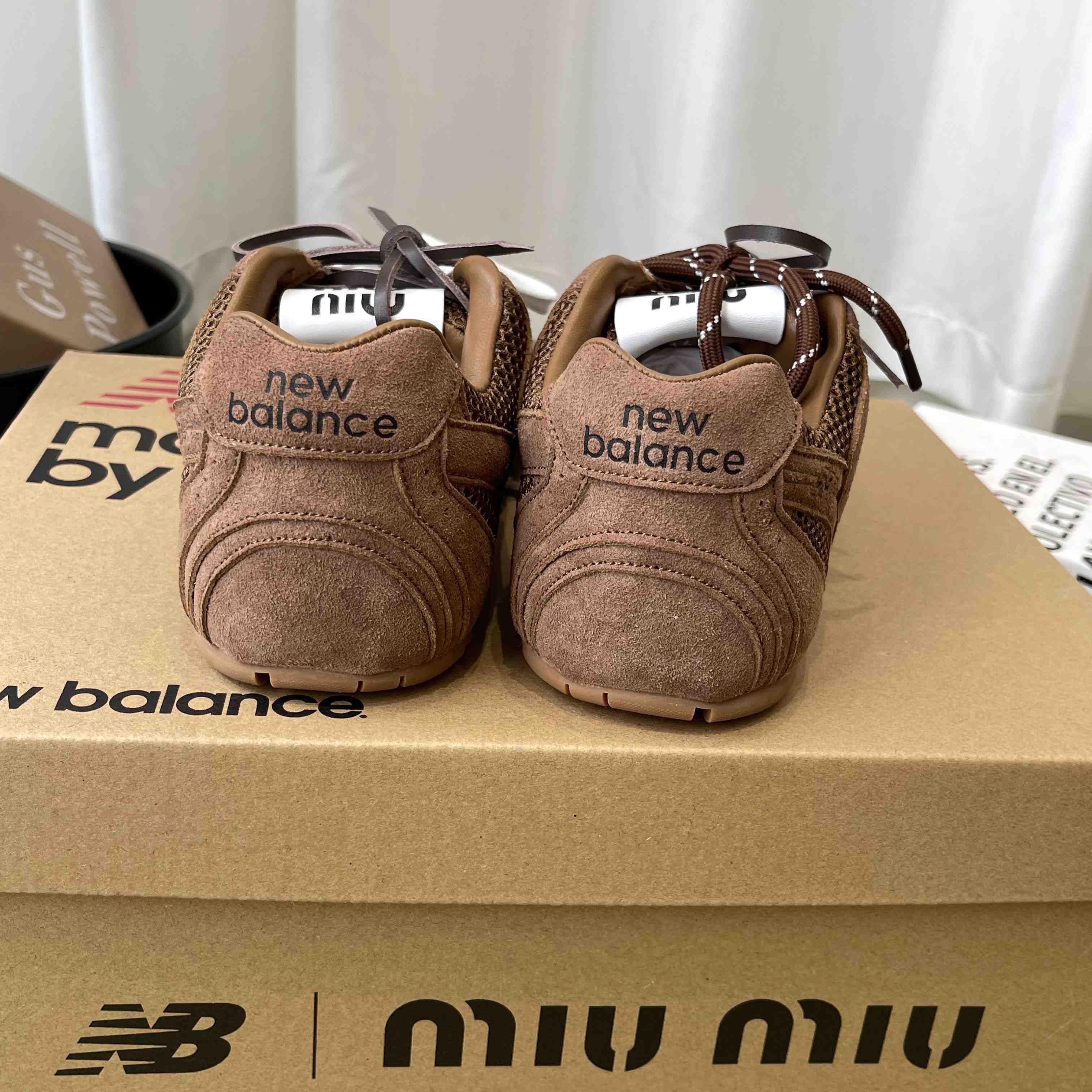 New Balance X Miu Miu 530 SL Suede And Mesh Sneakers - FashionPlug
