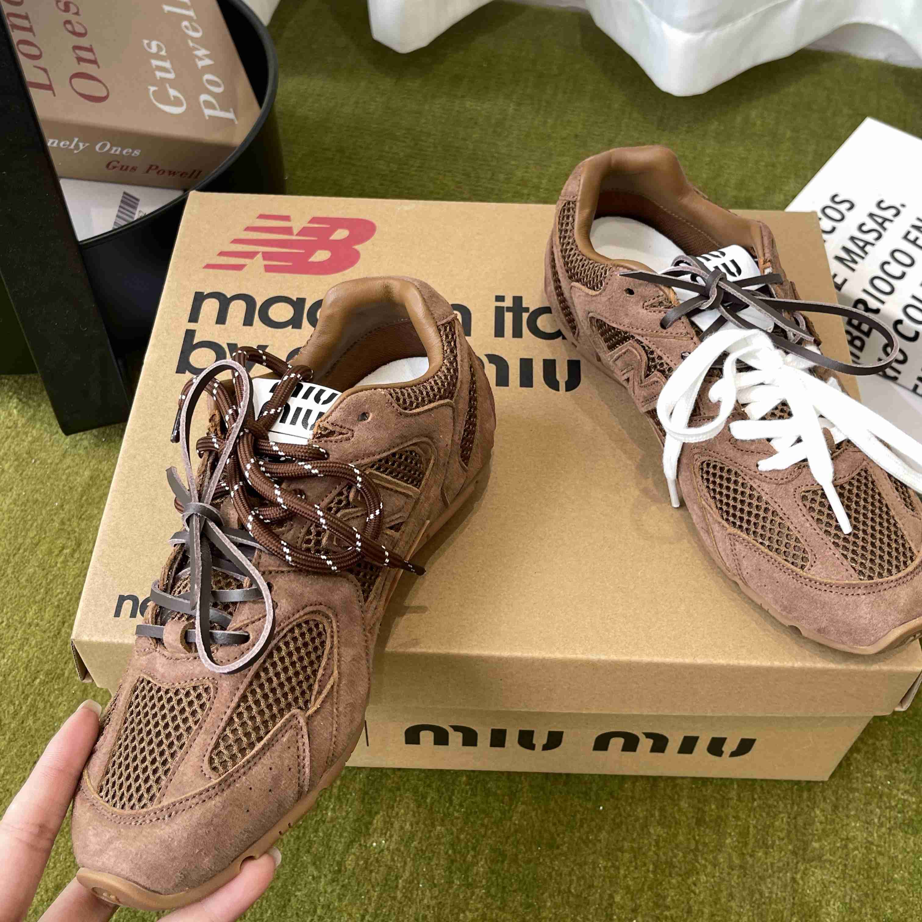 New Balance X Miu Miu 530 SL Suede And Mesh Sneakers - FashionPlug