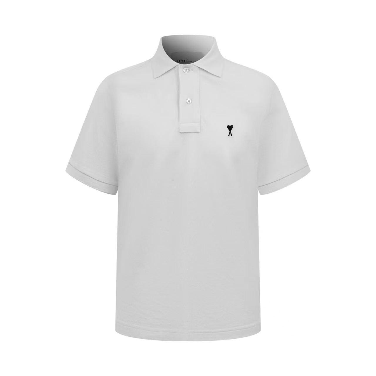 AMI Paris White Wool Short Sleeves Ami De Coeur Polo - FashionPlug
